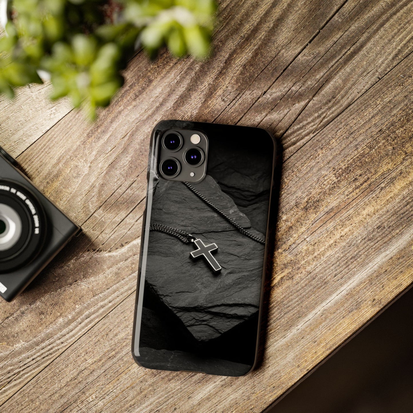 Minimalist Black Cross Slim Phone Case - Stylish & Modern Design