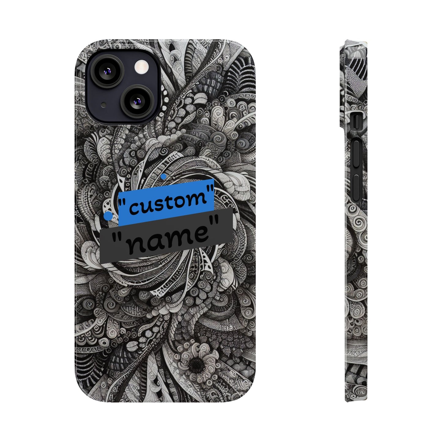 Customizable Slim Phone Cases - Personalized Black Swirl Design