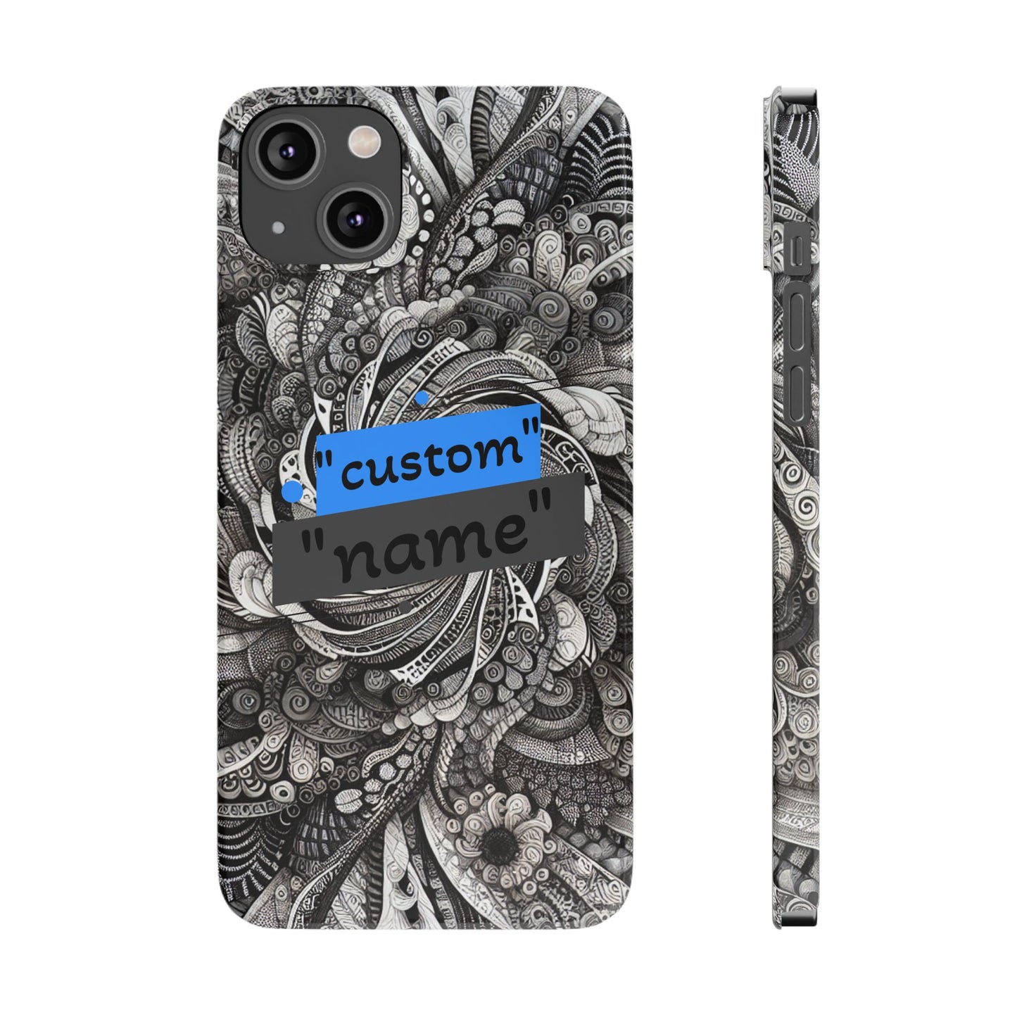 Customizable Slim Phone Cases - Personalized Black Swirl Design