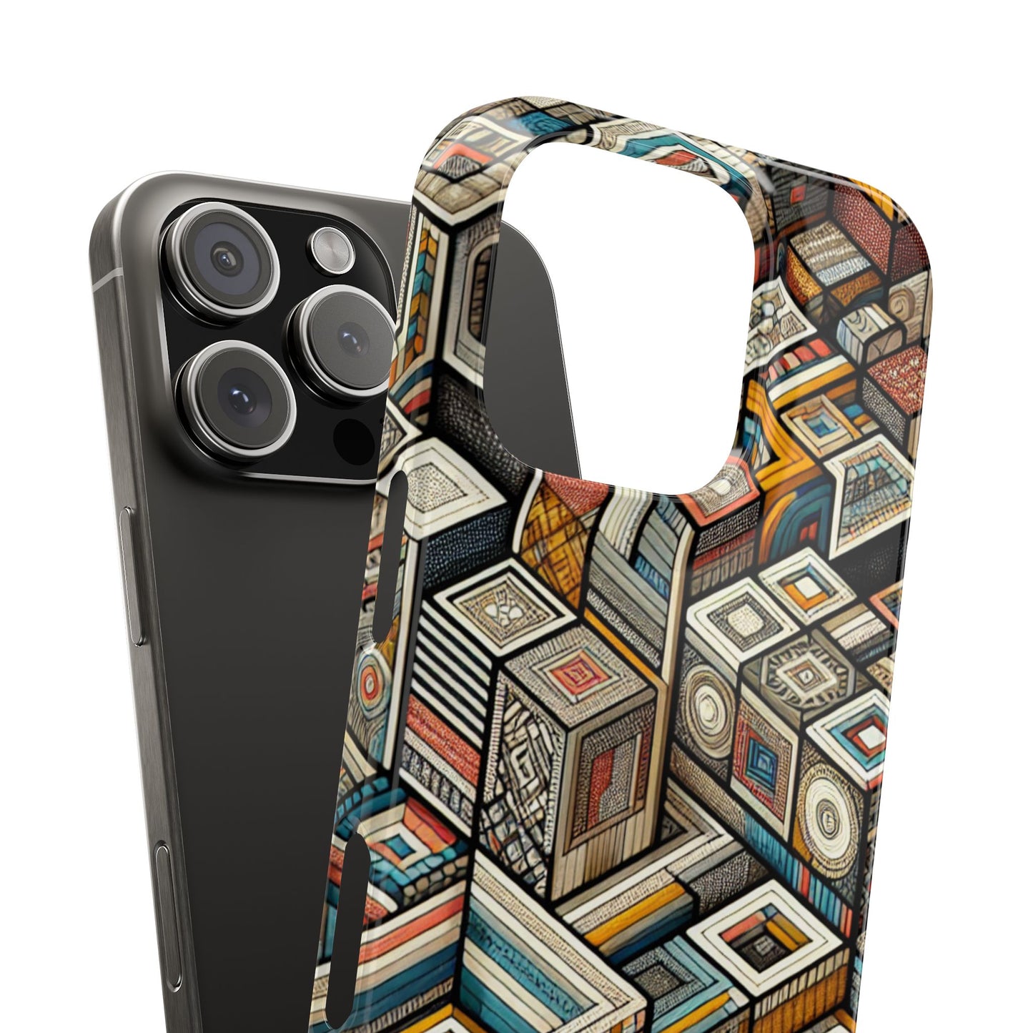 Artistic  Retro Geometric Slim Phone Case - Unique Abstract Design