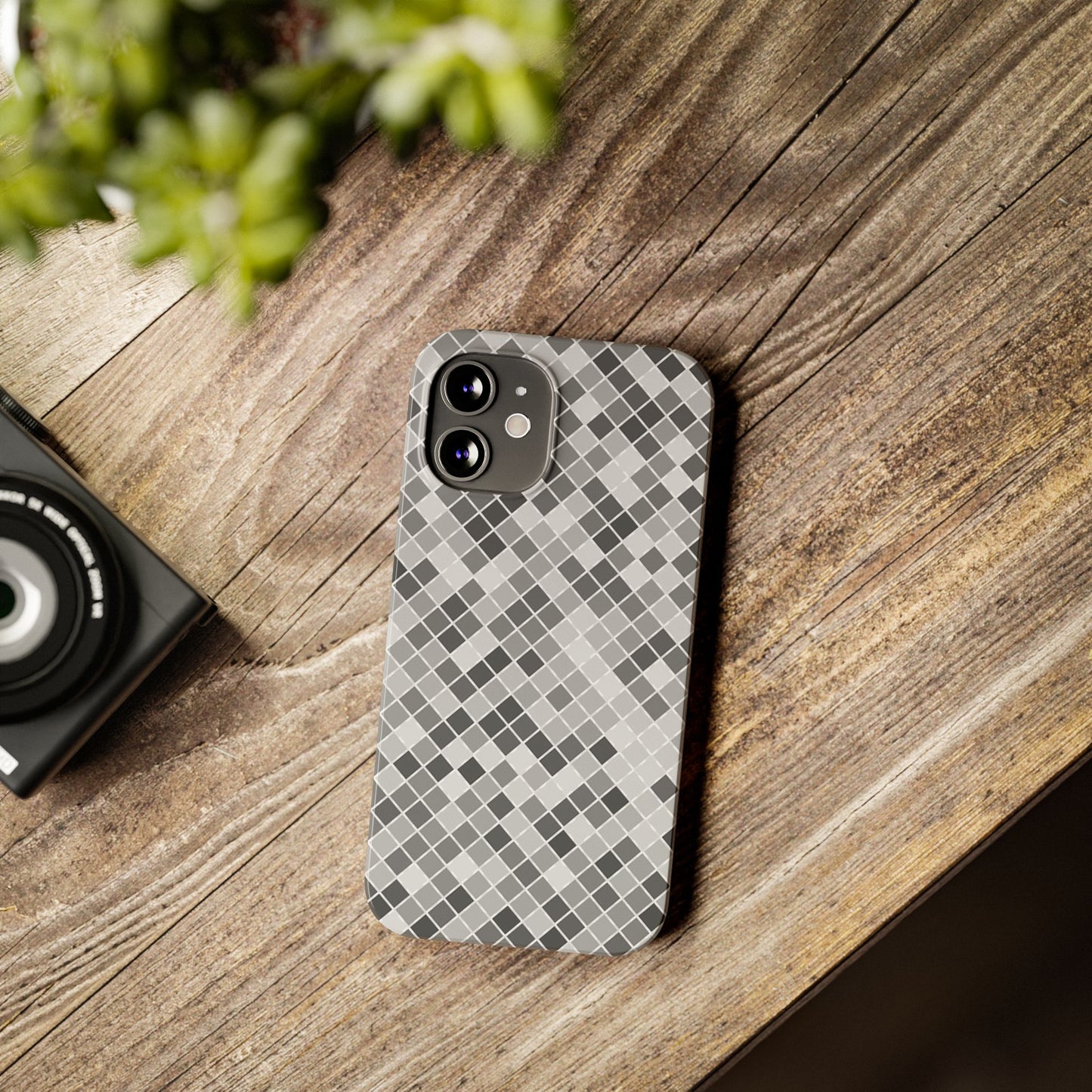 Chic Grey Mosaic Slim Phone Case - Stylish Protection for Modern Lifestyle