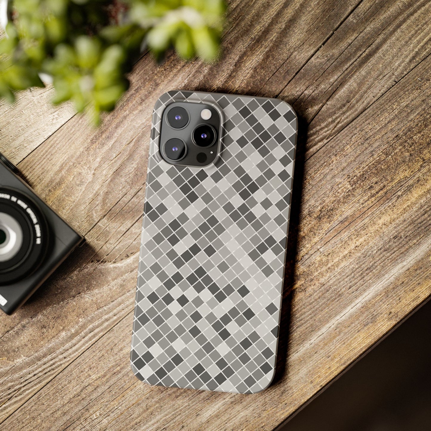 Chic Grey Mosaic Slim Phone Case - Stylish Protection for Modern Lifestyle