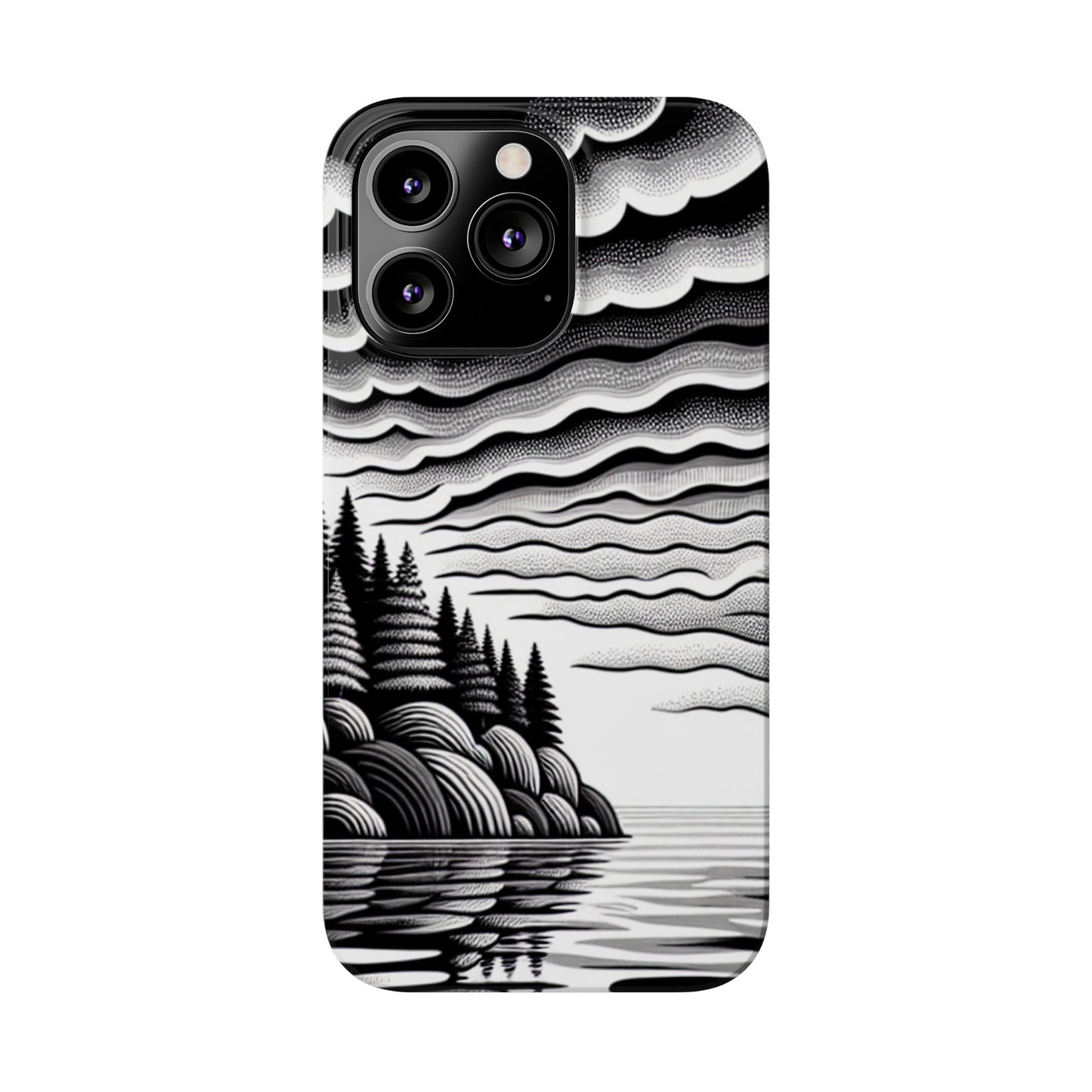 Artistic Black and White Slim Phone Case - Nature Landscape Design