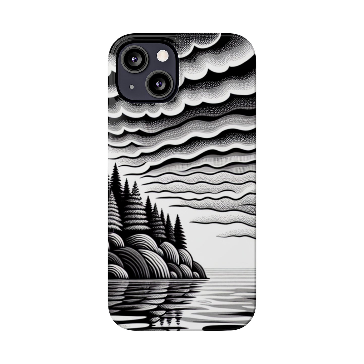 Artistic Black and White Slim Phone Case - Nature Landscape Design