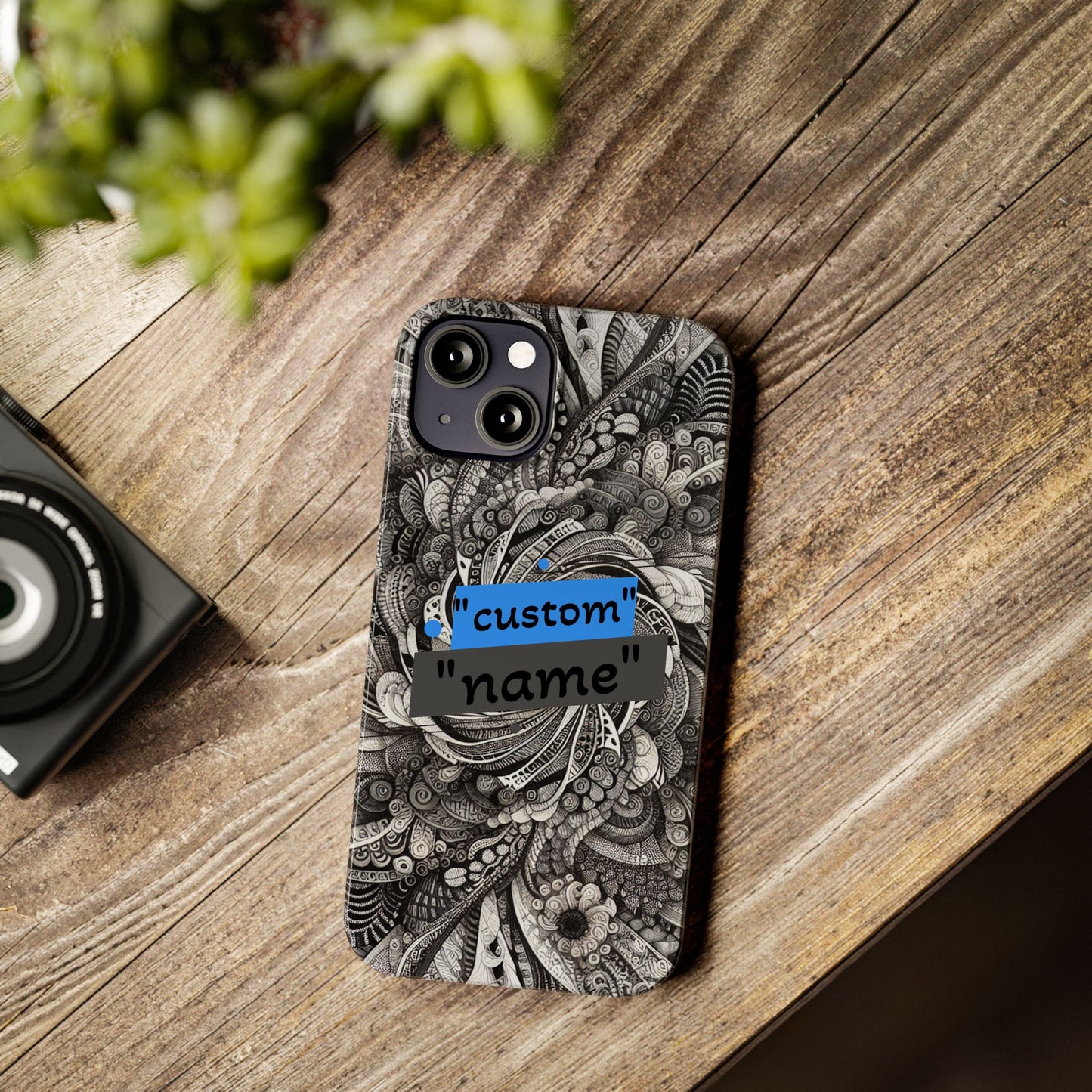 Customizable Slim Phone Cases - Personalized Black Swirl Design