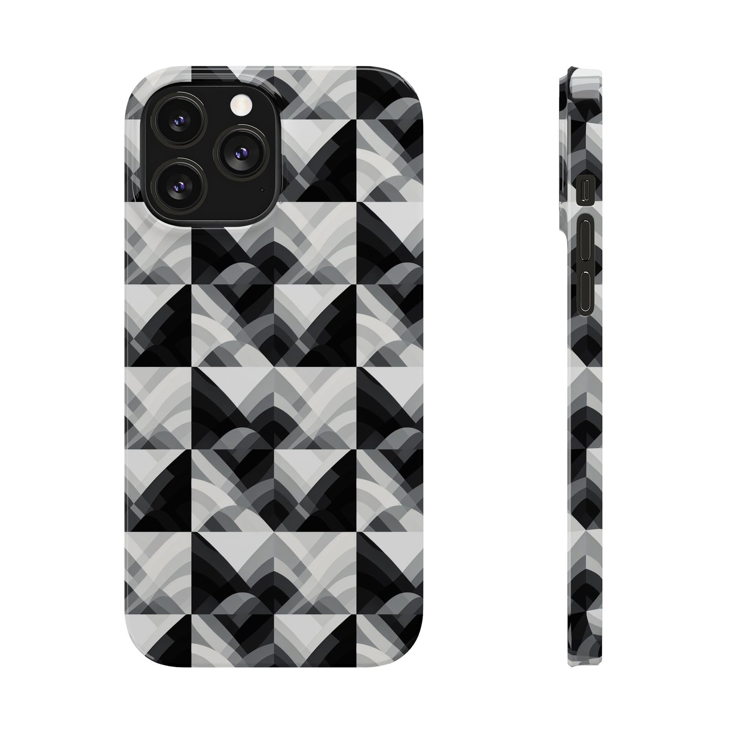 Stylish Black and Gray Slim Phone Case - Geometric Pattern for Modern Aesthetics