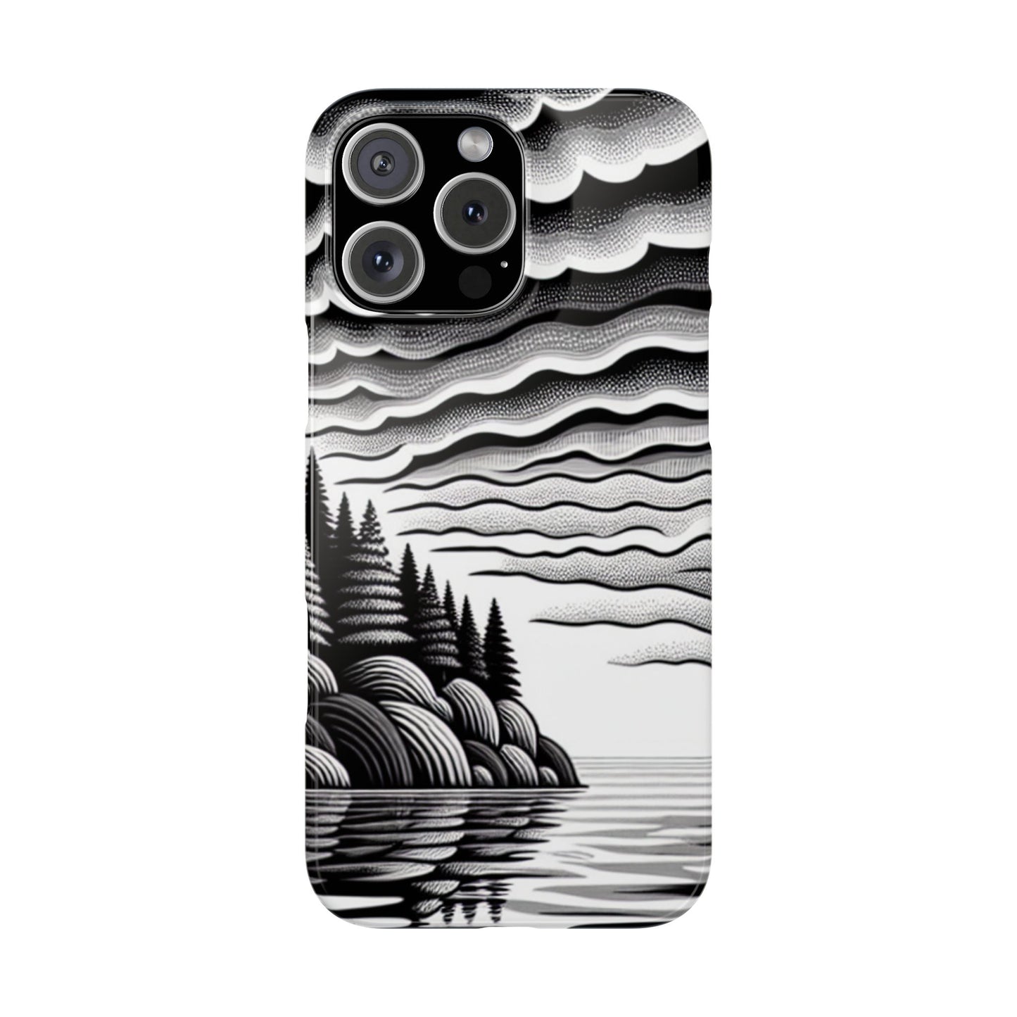 Artistic Black and White Slim Phone Case - Nature Landscape Design