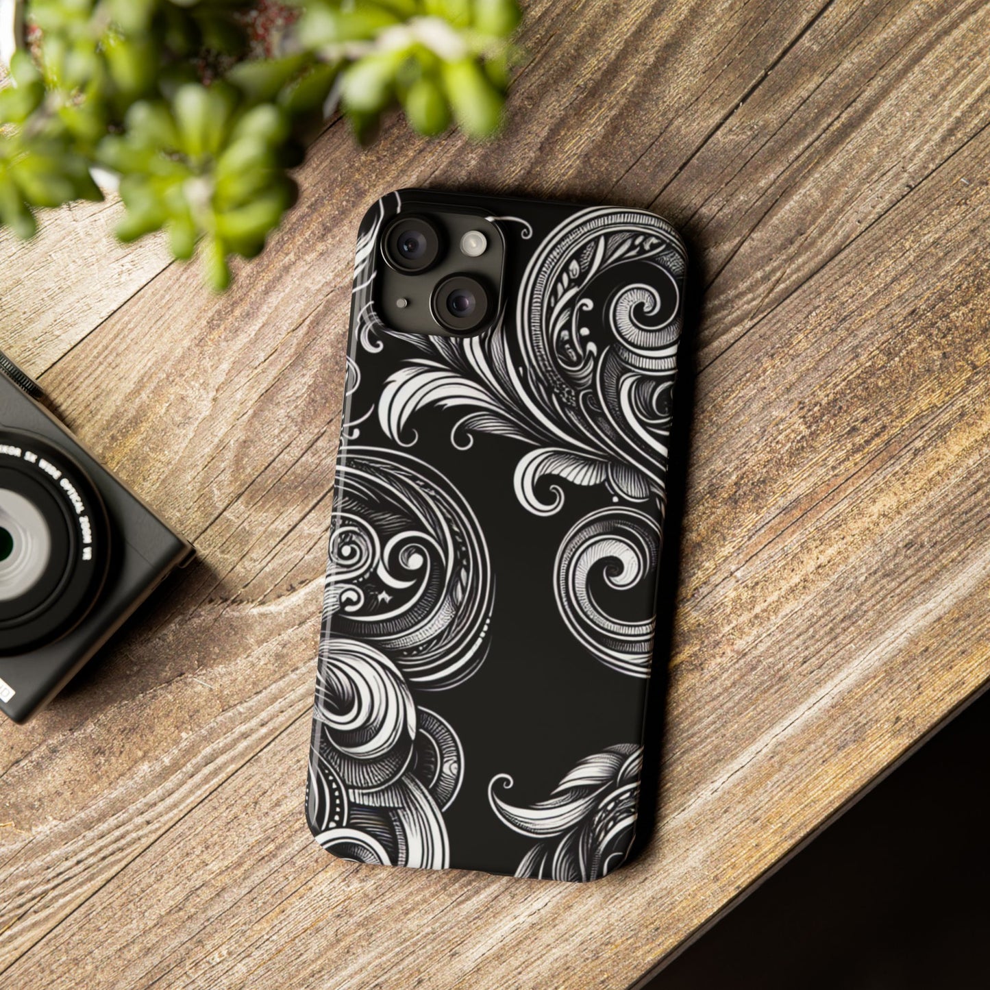 Elegant Black Swirl Slim Phone Case - Artistic Design for All Occasions