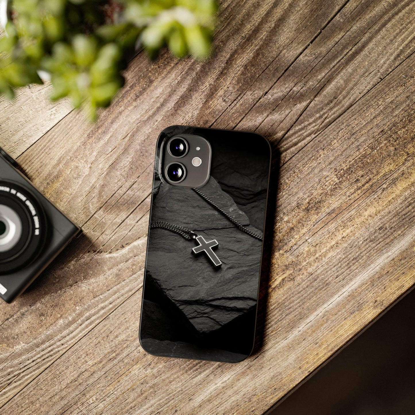 Minimalist Black Cross Slim Phone Case - Stylish & Modern Design