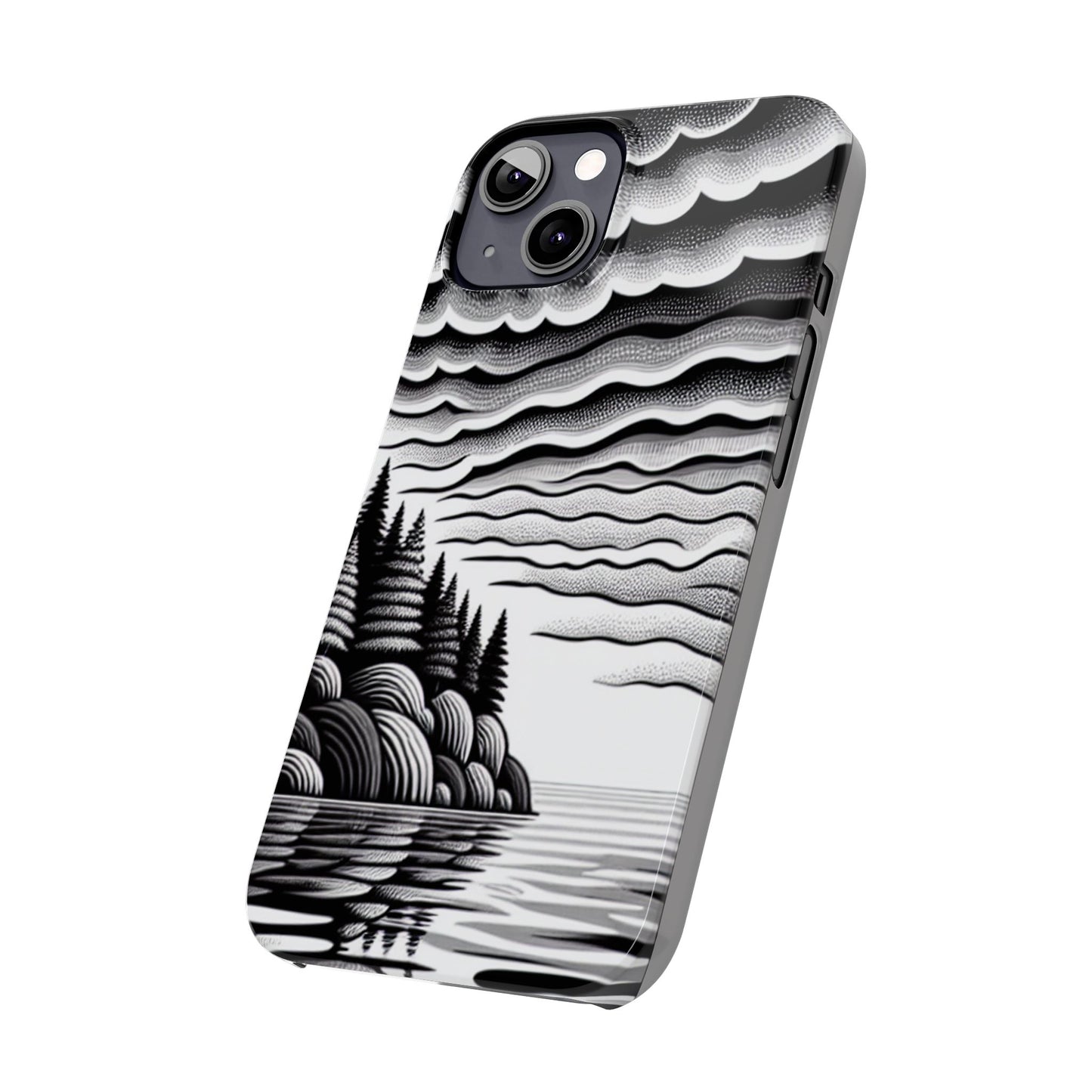 Artistic Black and White Slim Phone Case - Nature Landscape Design