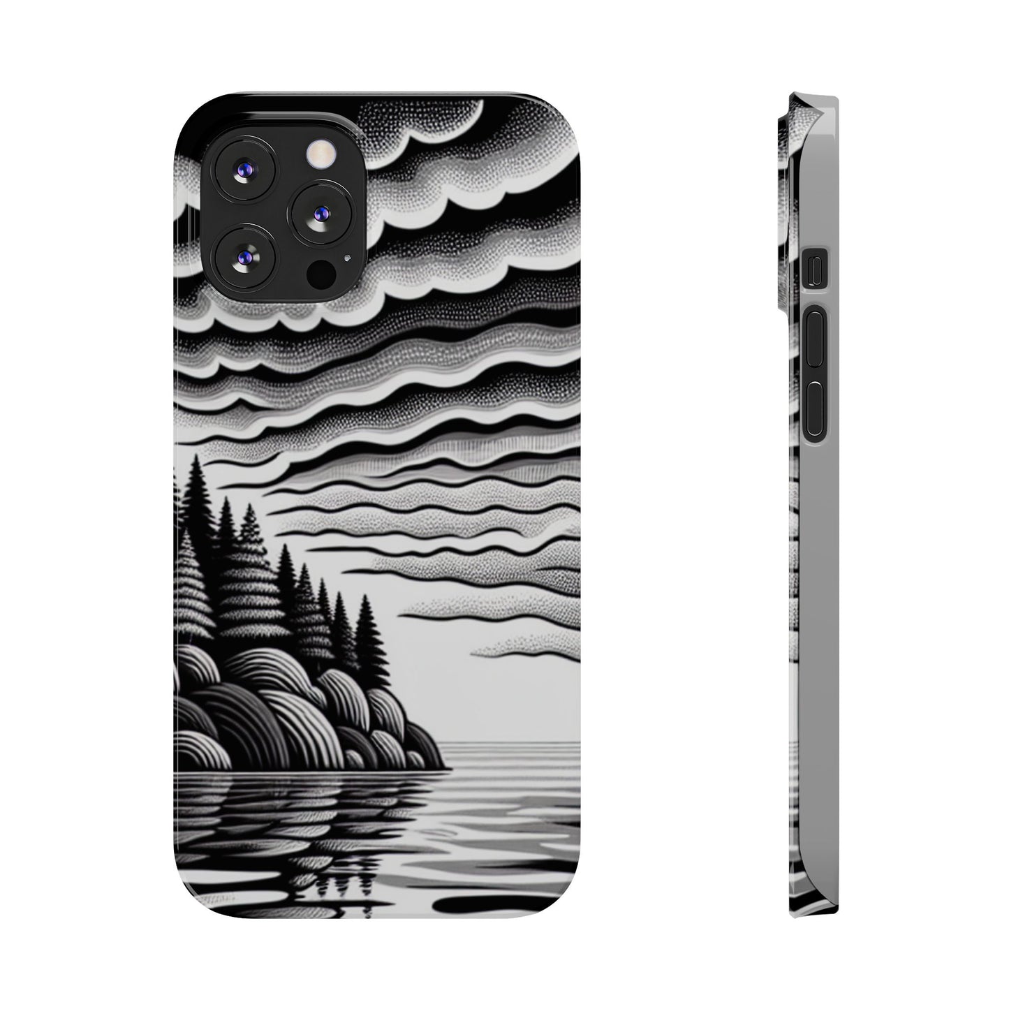 Artistic Black and White Slim Phone Case - Nature Landscape Design