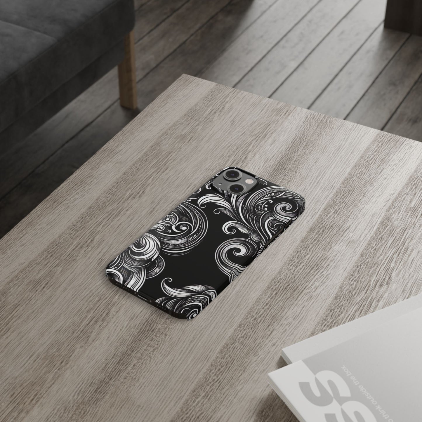 Elegant Black Swirl Slim Phone Case - Artistic Design for All Occasions