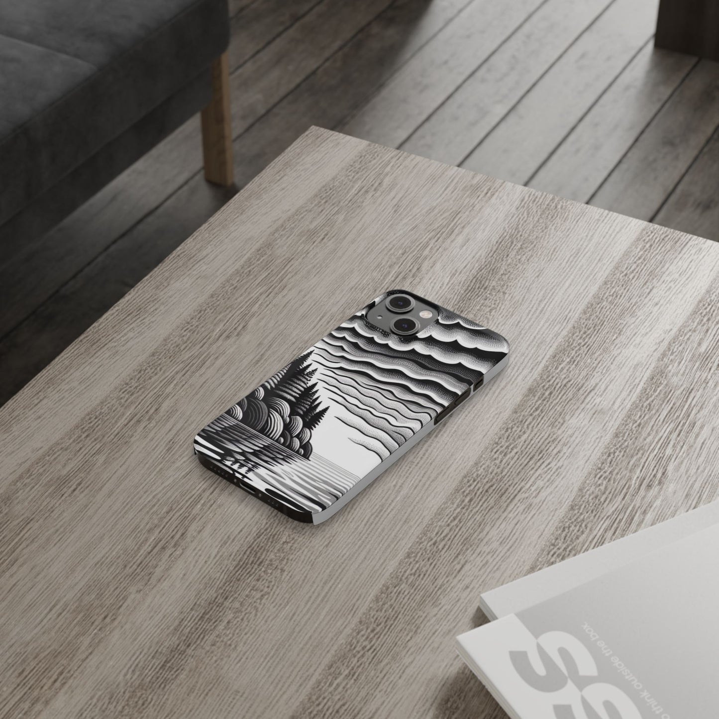 Artistic Black and White Slim Phone Case - Nature Landscape Design