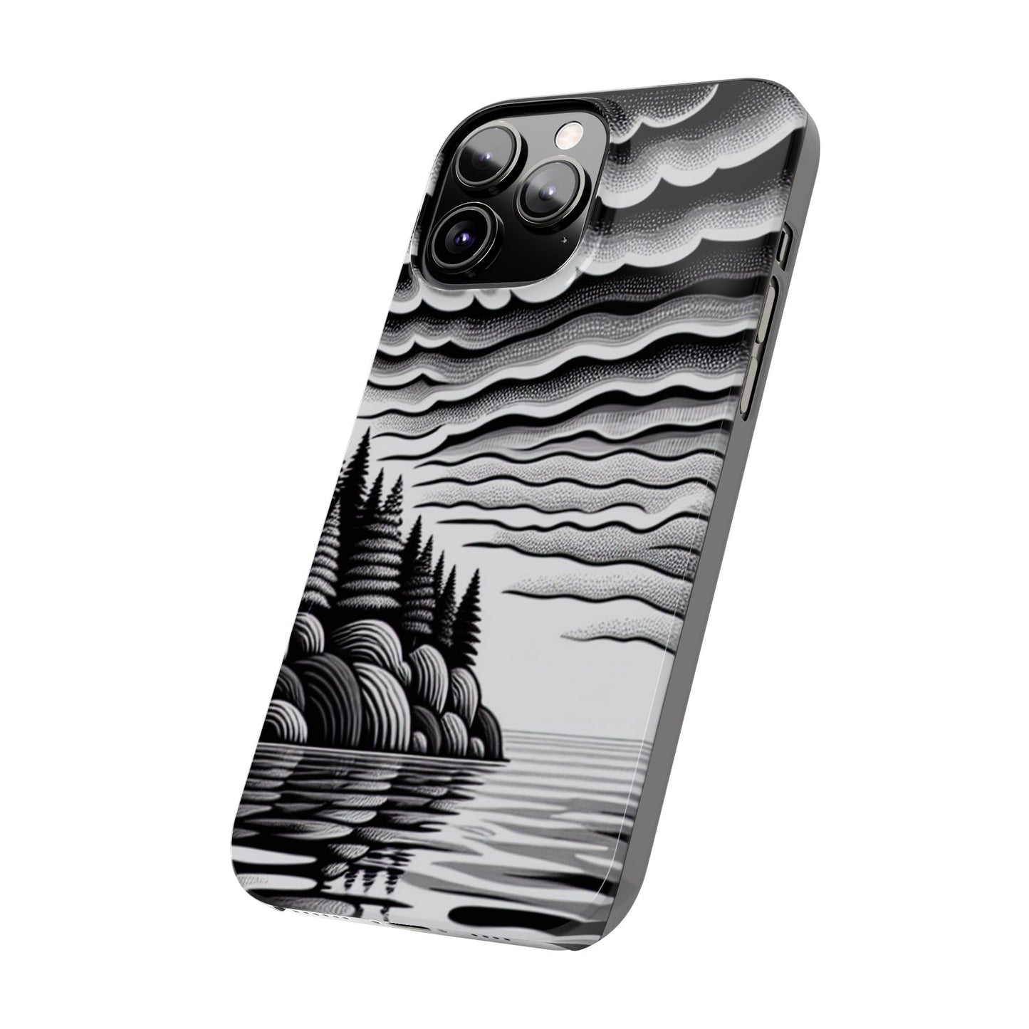 Artistic Black and White Slim Phone Case - Nature Landscape Design