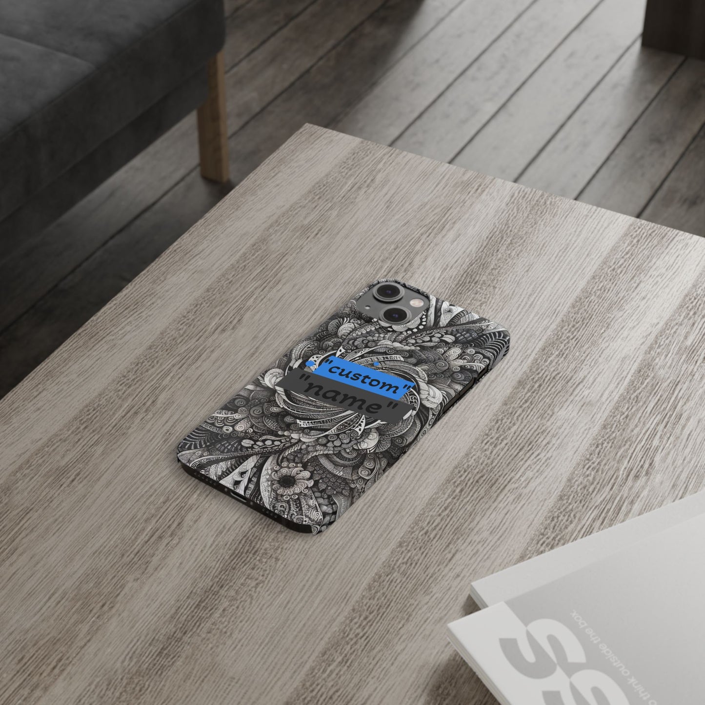 Customizable Slim Phone Cases - Personalized Black Swirl Design