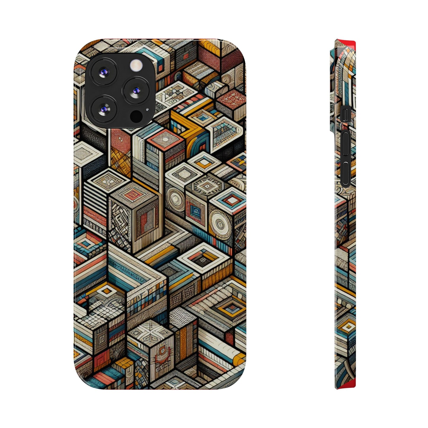 Artistic  Retro Geometric Slim Phone Case - Unique Abstract Design