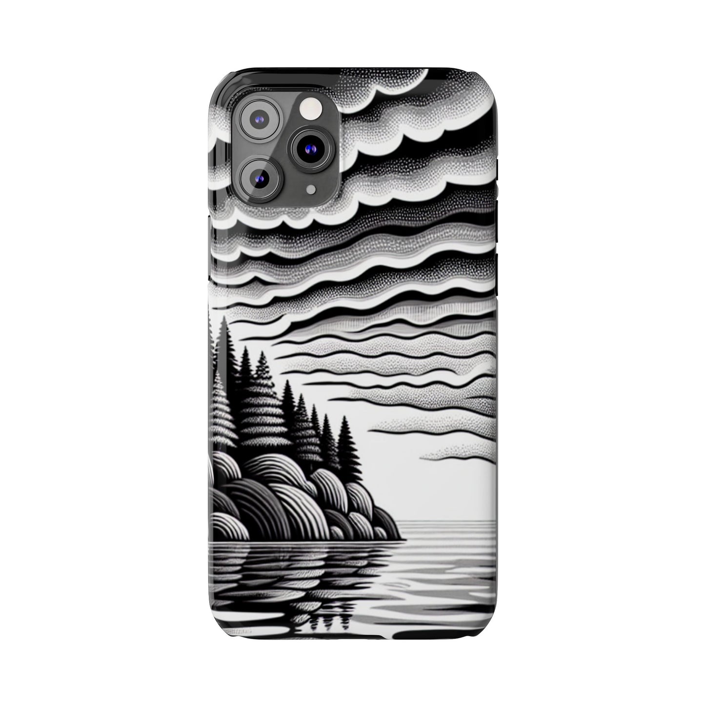 Artistic Black and White Slim Phone Case - Nature Landscape Design