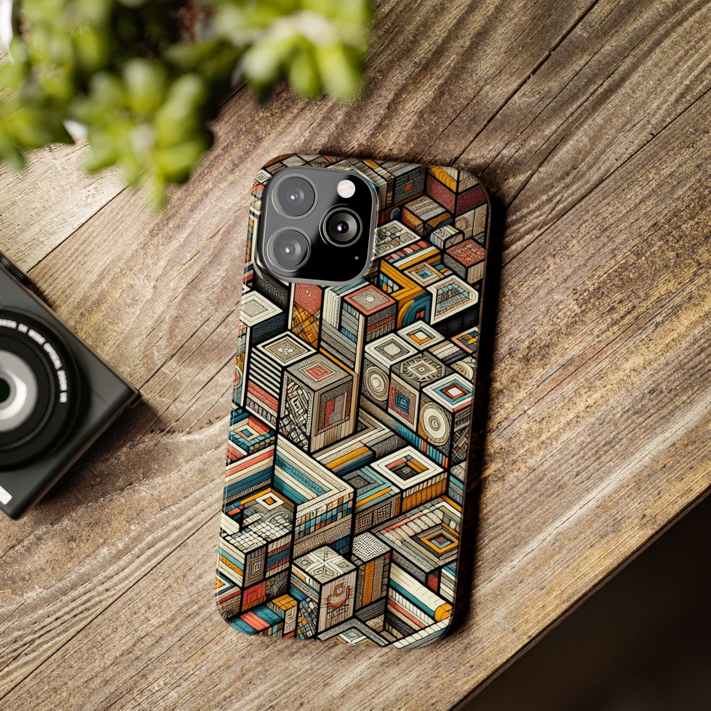 Artistic  Retro Geometric Slim Phone Case - Unique Abstract Design