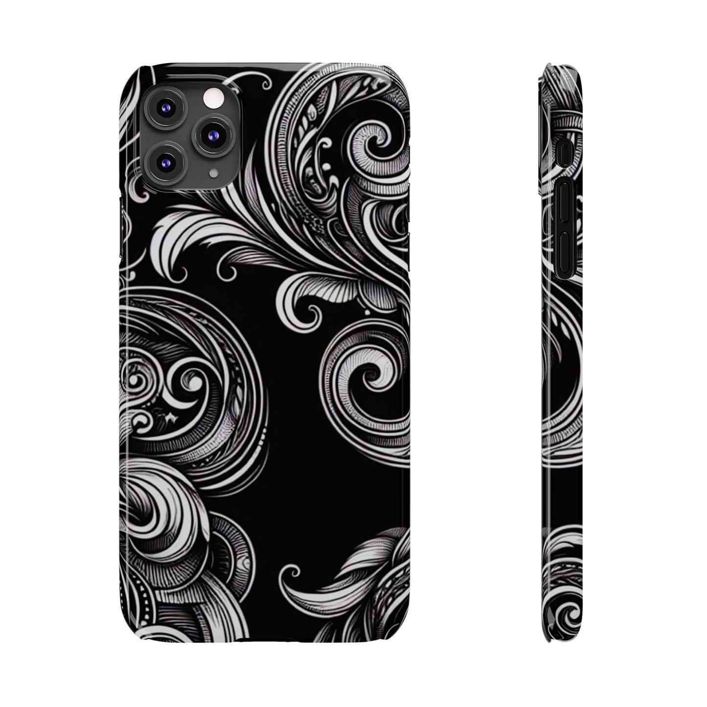 Elegant Black Swirl Slim Phone Case - Artistic Design for All Occasions