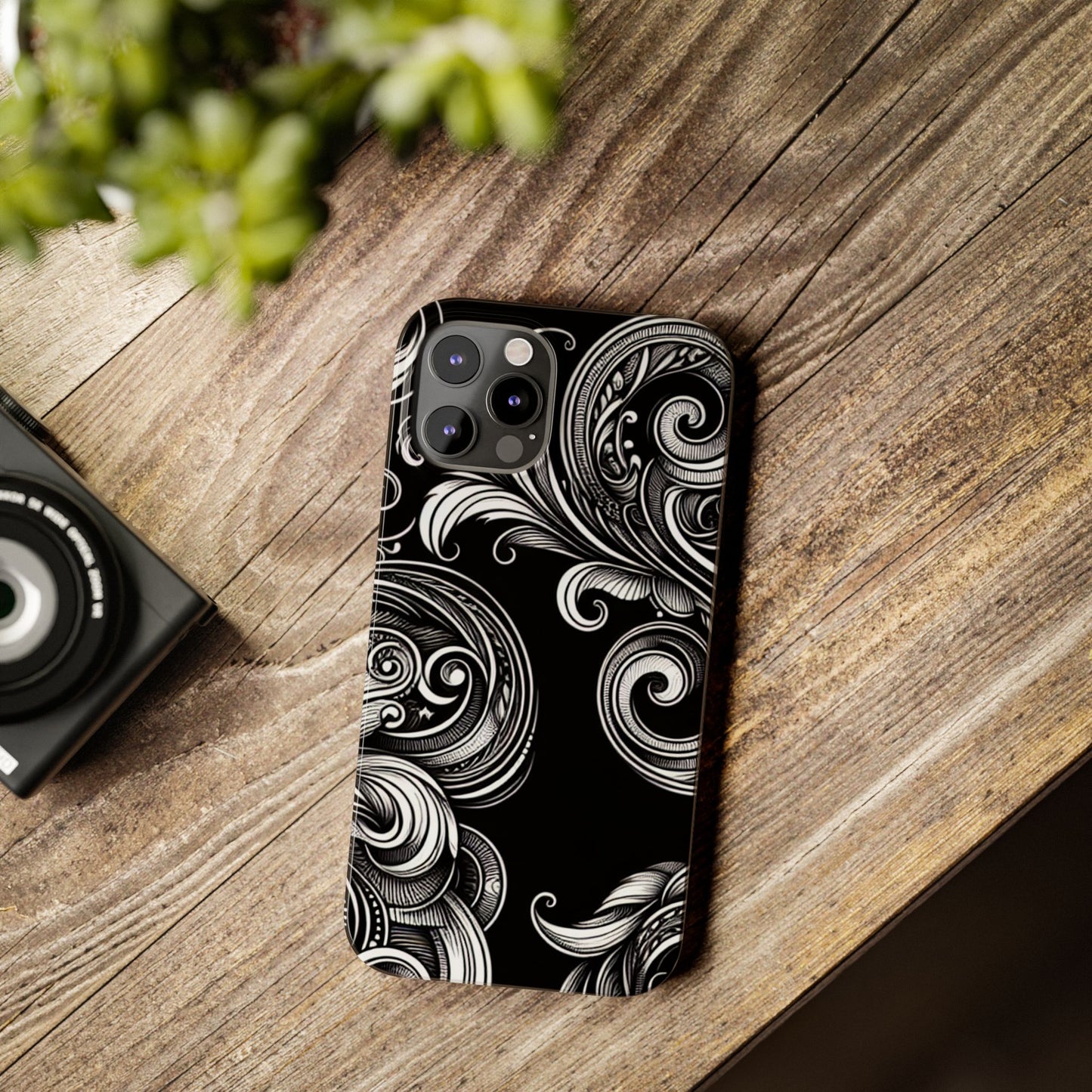 Elegant Black Swirl Slim Phone Case - Artistic Design for All Occasions