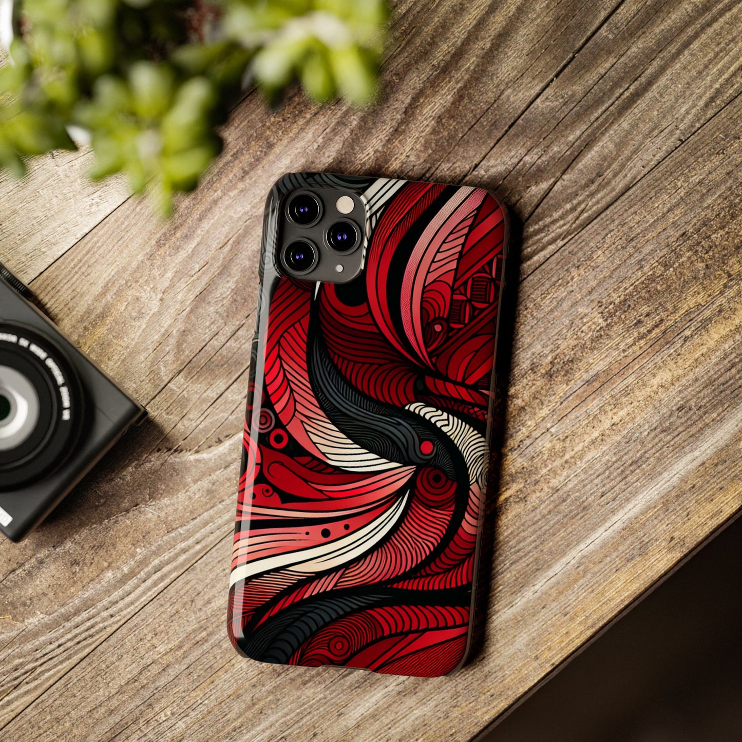 Artistic Red Swirl Slim Phone Case - Trendy Design for Stylish Protection