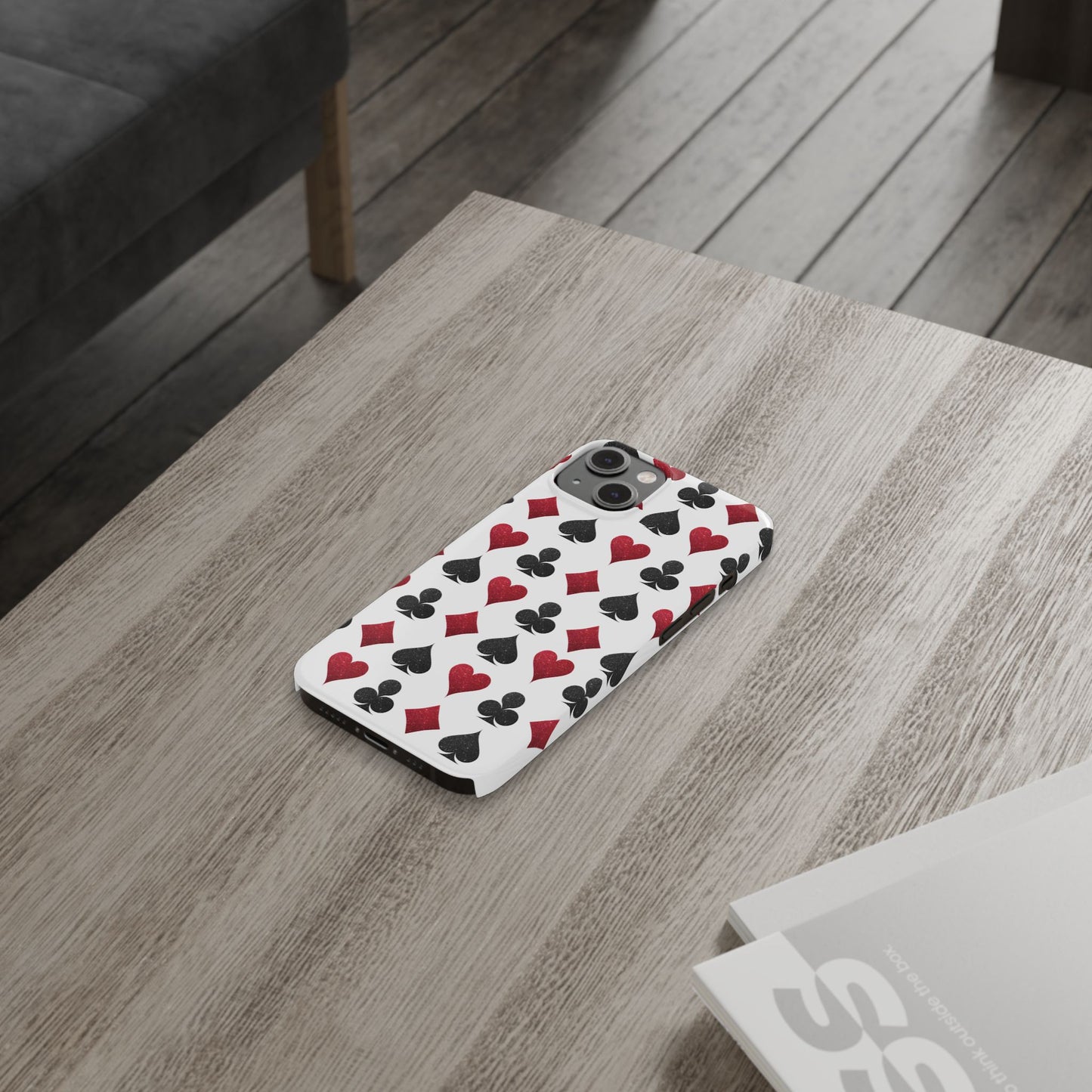 Stylish Playing Card Slim Phone Case - Red & Black Design