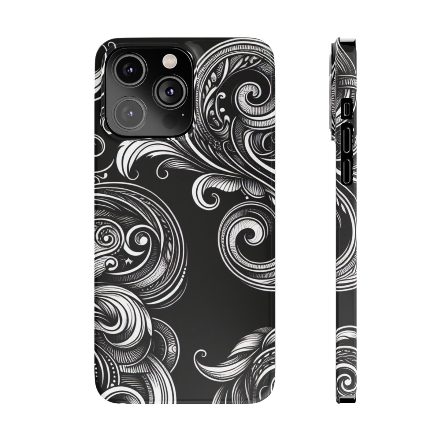 Elegant Black Swirl Slim Phone Case - Artistic Design for All Occasions