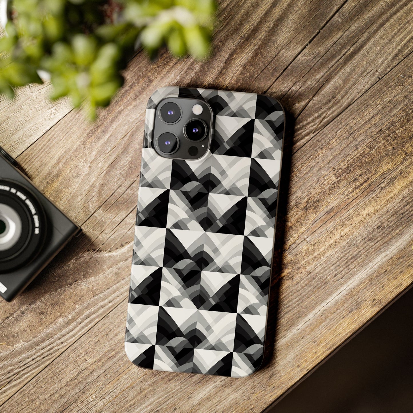 Stylish Black and Gray Slim Phone Case - Geometric Pattern for Modern Aesthetics