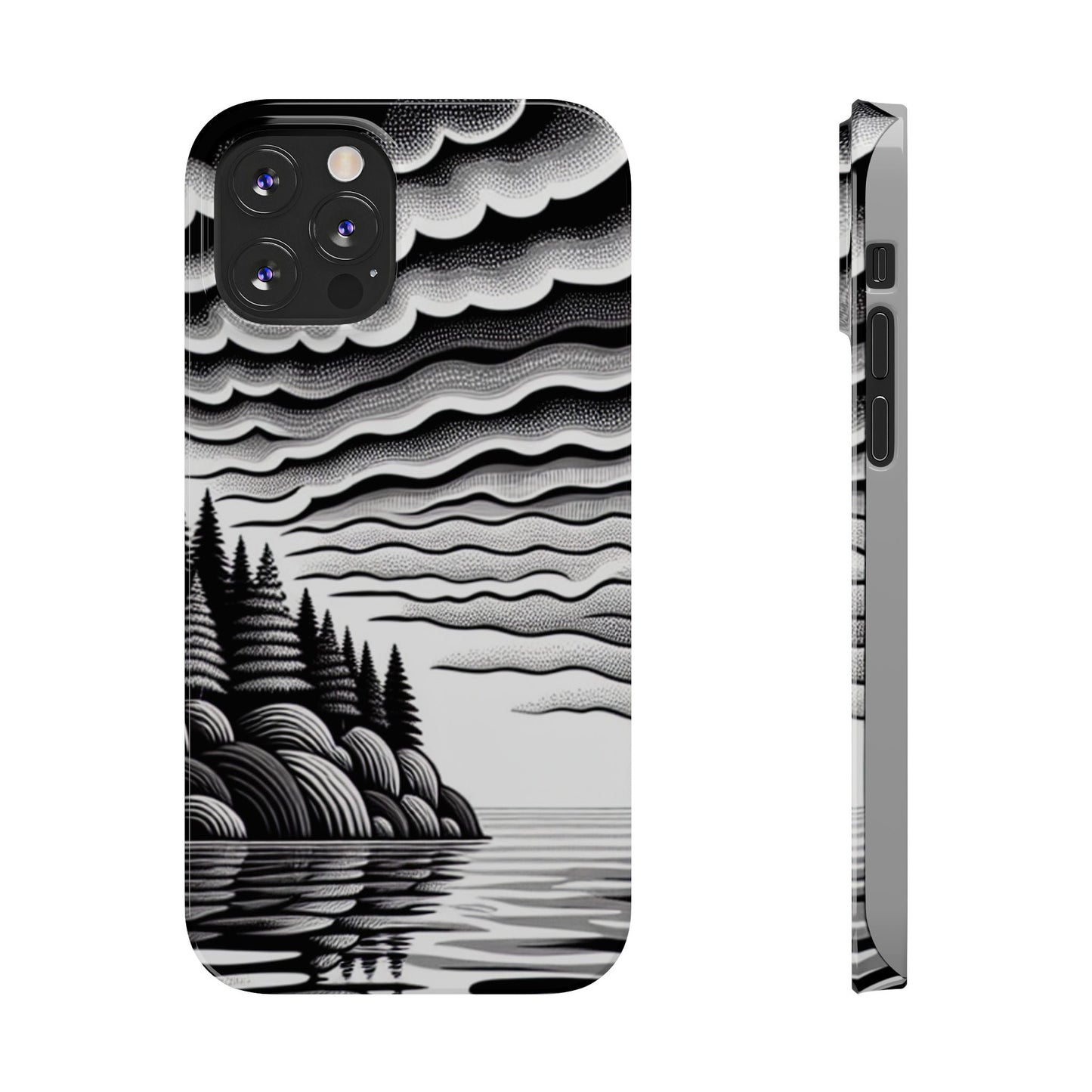 Artistic Black and White Slim Phone Case - Nature Landscape Design