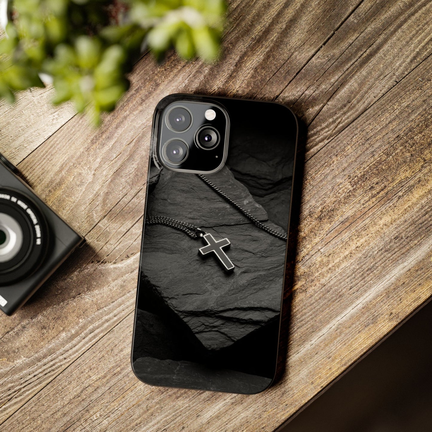 Minimalist Black Cross Slim Phone Case - Stylish & Modern Design