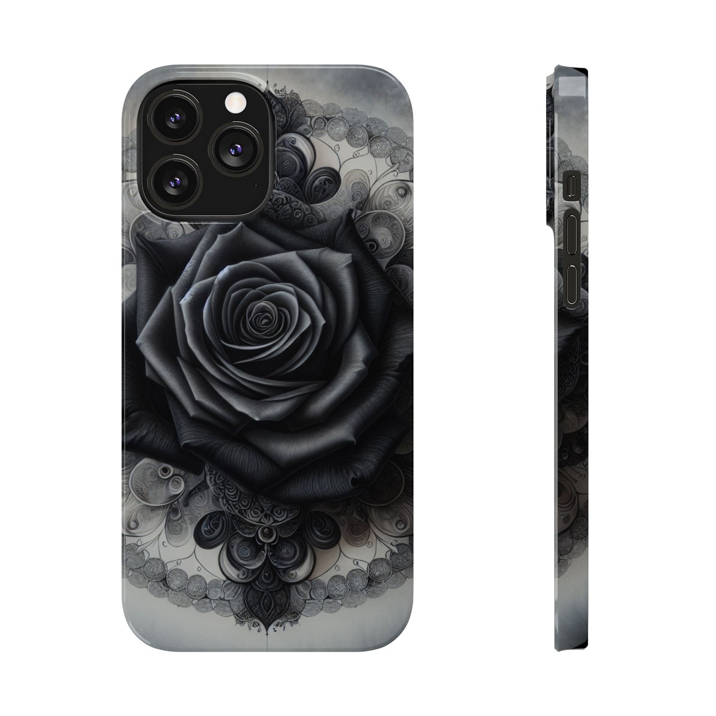 Elegant Black Rose Slim Phone Case for Stylish Protection