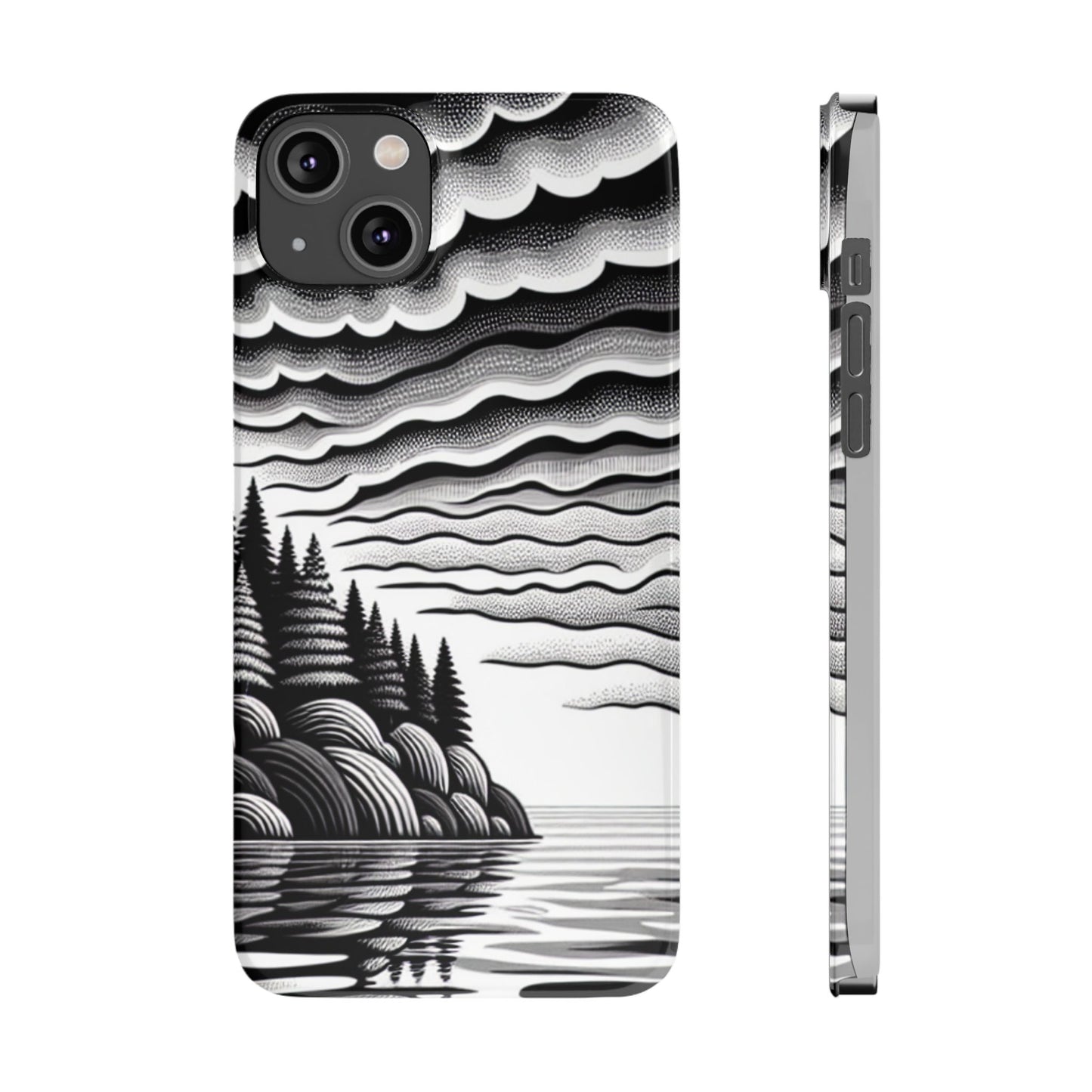 Artistic Black and White Slim Phone Case - Nature Landscape Design