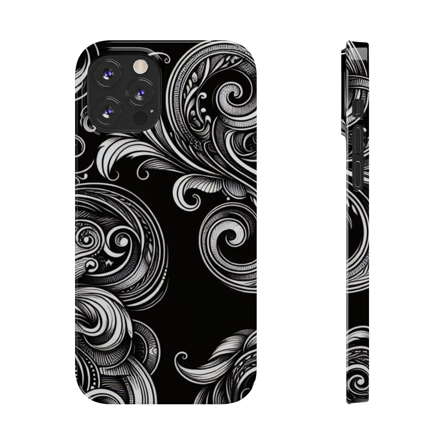 Elegant Black Swirl Slim Phone Case - Artistic Design for All Occasions