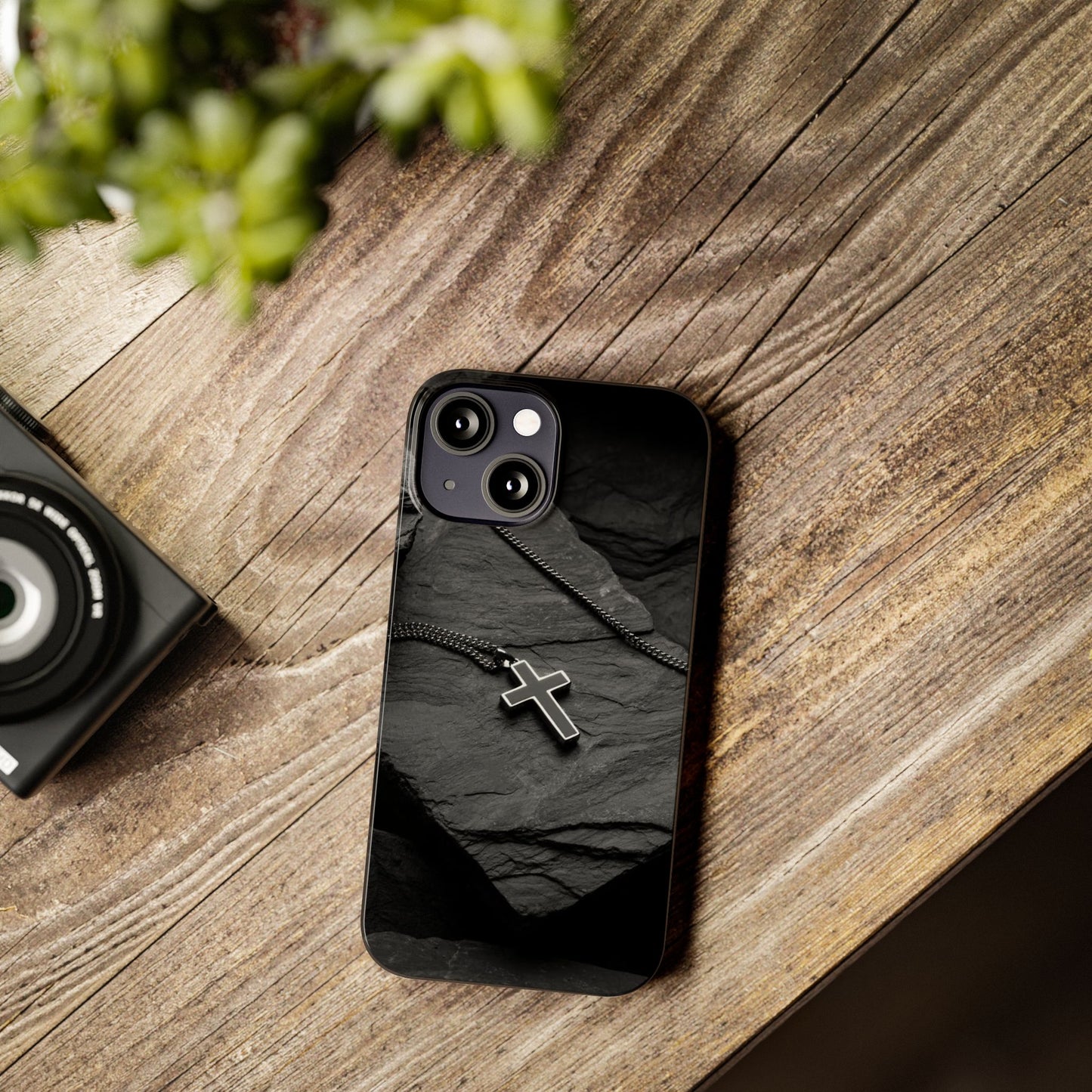 Minimalist Black Cross Slim Phone Case - Stylish & Modern Design