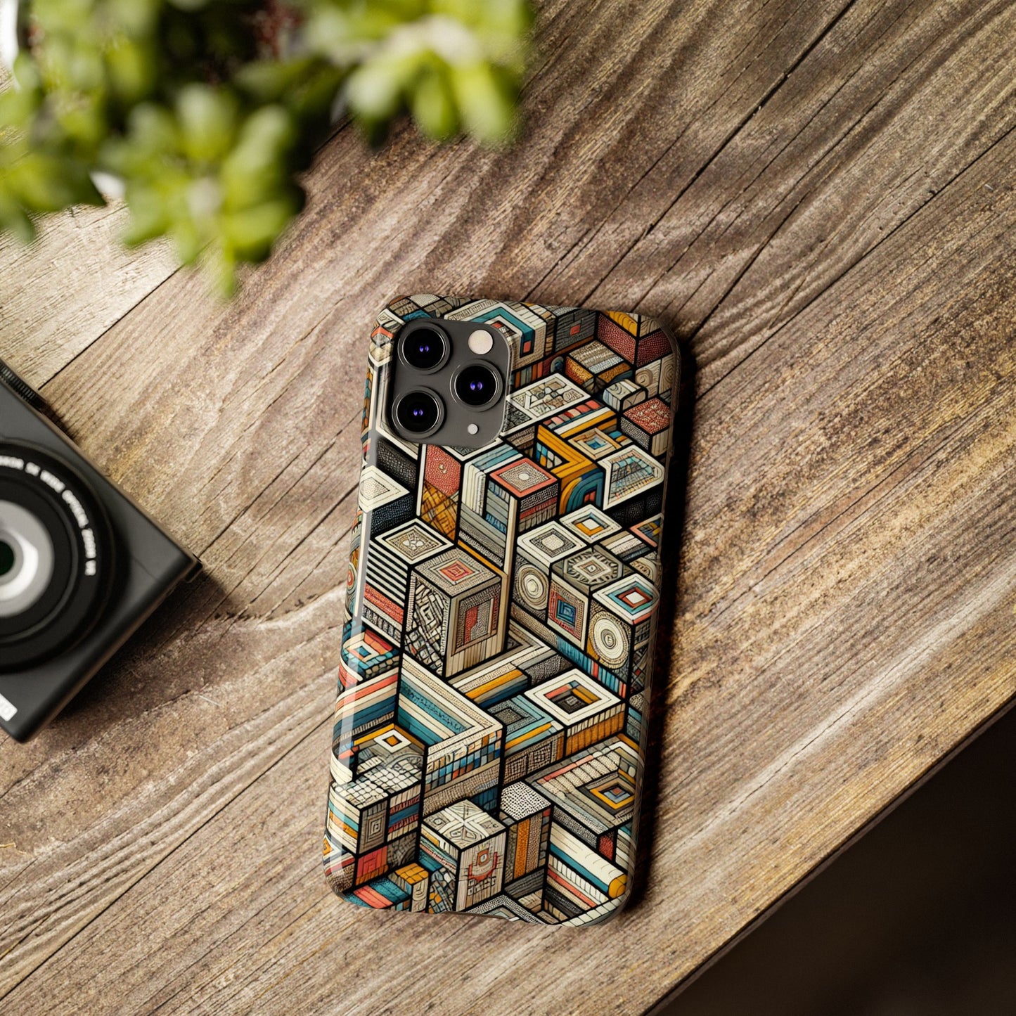 Artistic  Retro Geometric Slim Phone Case - Unique Abstract Design