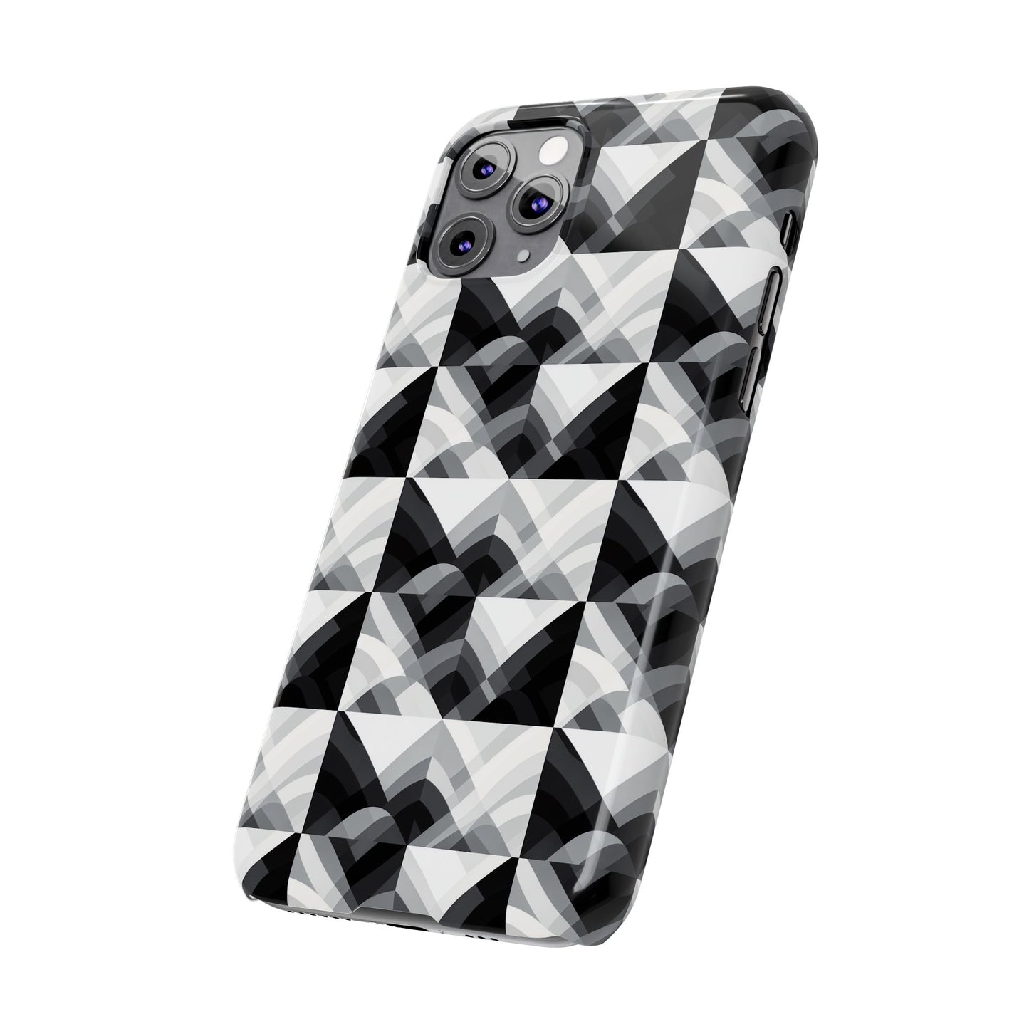 Stylish Black and Gray Slim Phone Case - Geometric Pattern for Modern Aesthetics