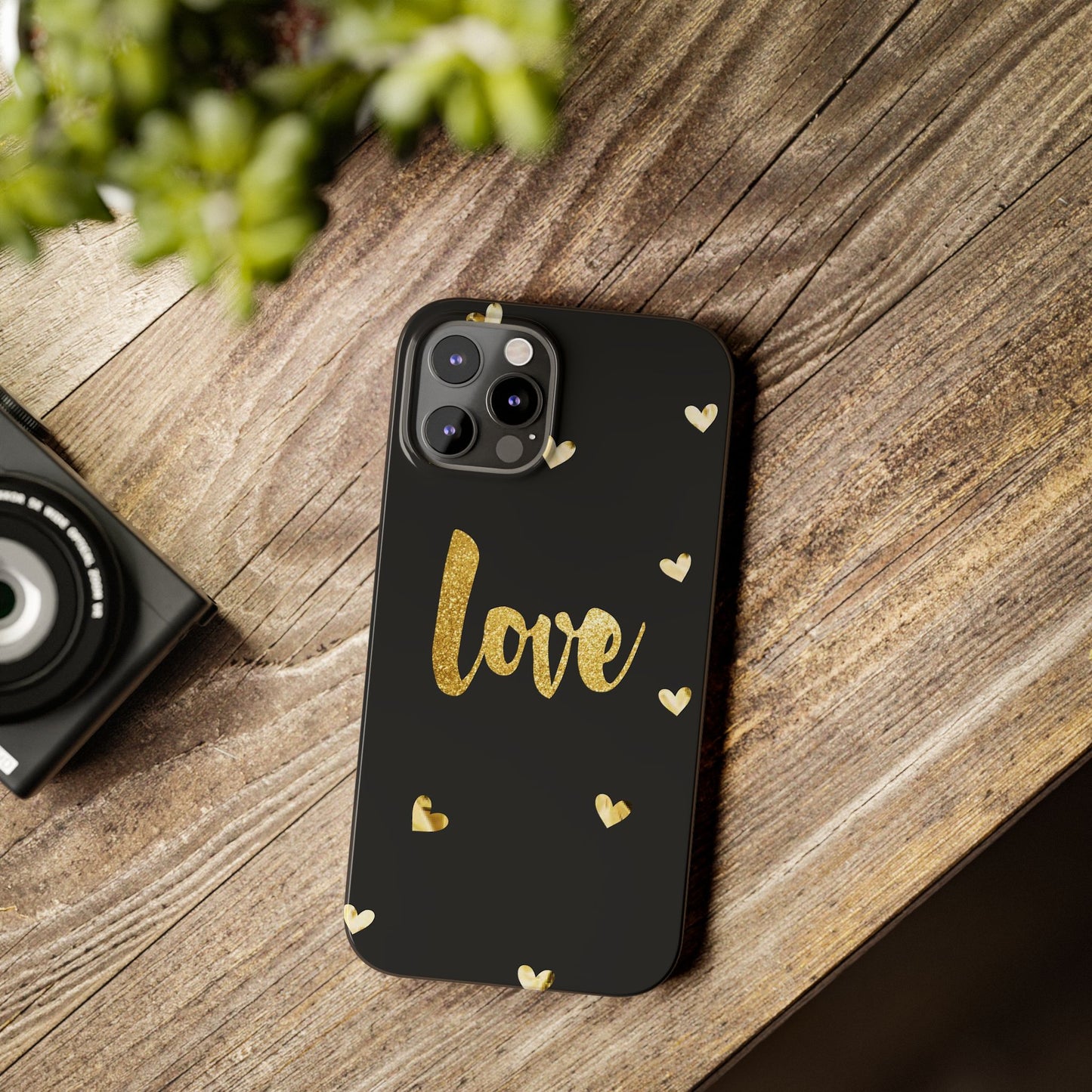 Glitter Love Slim Phone Case - Stylish Black Love Design