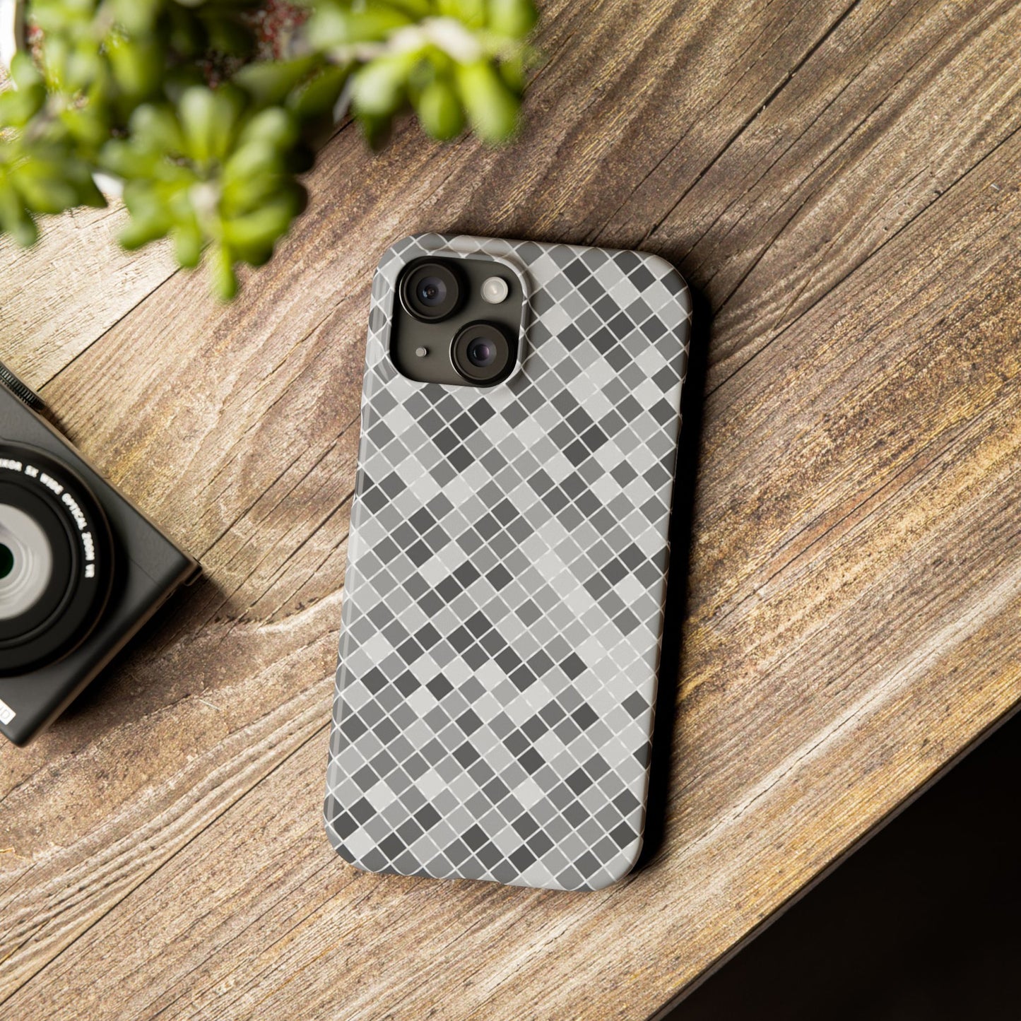 Chic Grey Mosaic Slim Phone Case - Stylish Protection for Modern Lifestyle