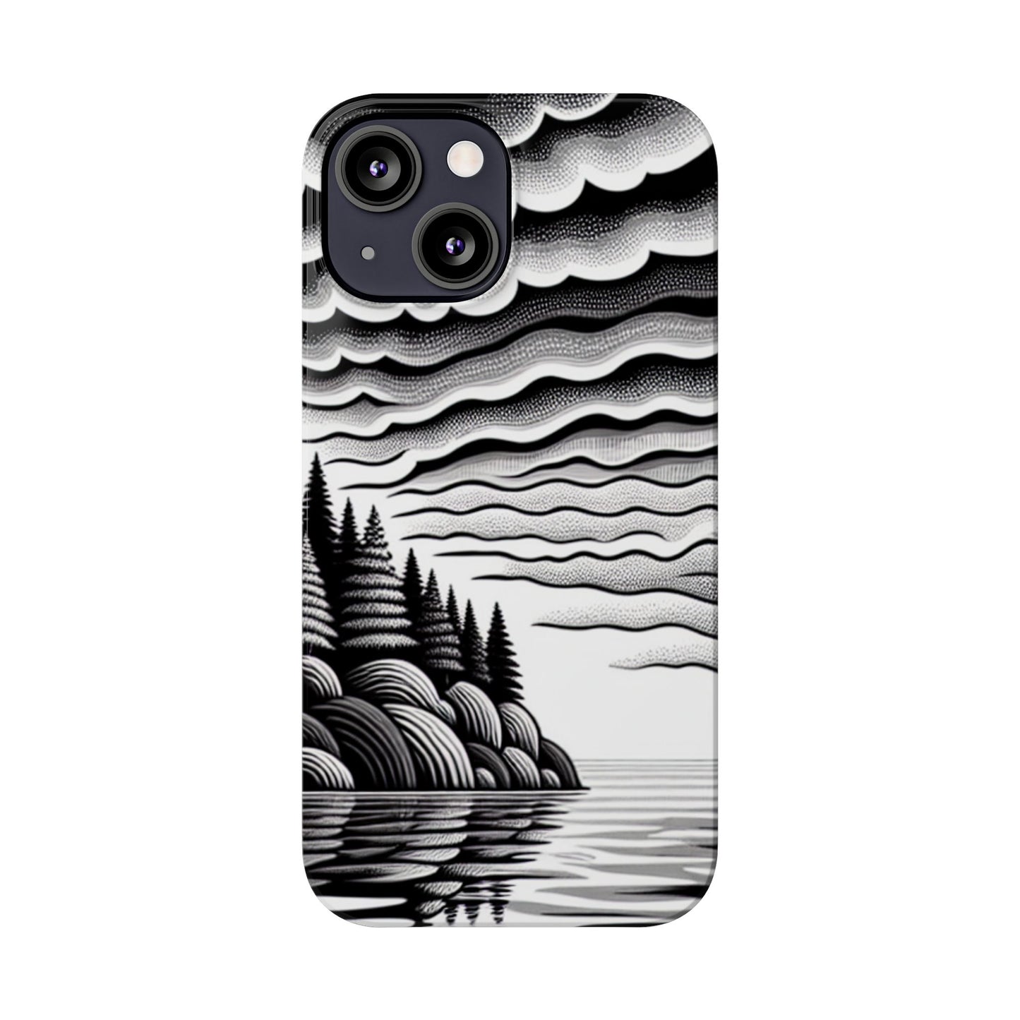 Artistic Black and White Slim Phone Case - Nature Landscape Design