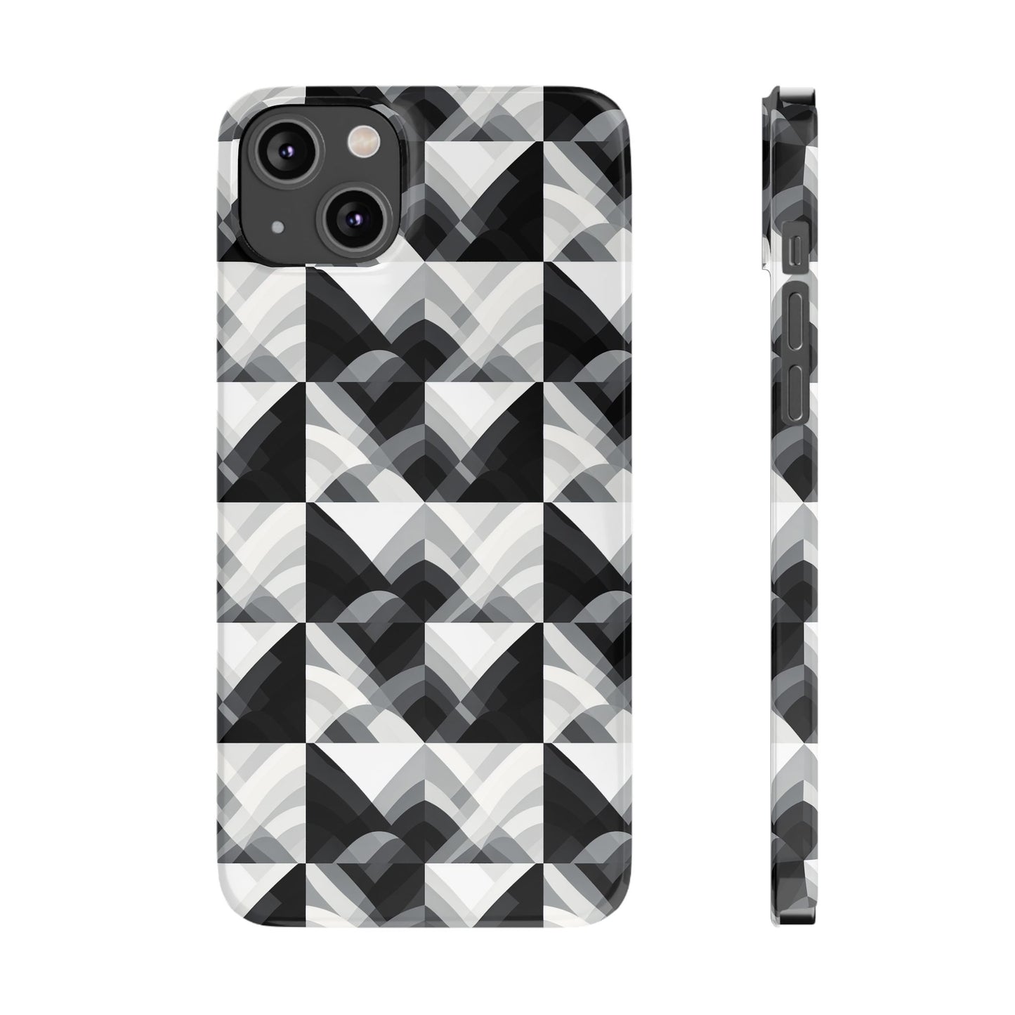 Stylish Black and Gray Slim Phone Case - Geometric Pattern for Modern Aesthetics