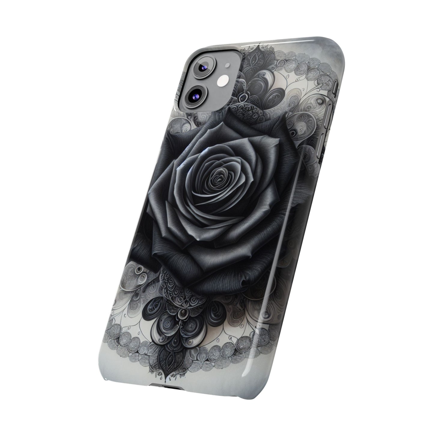 Elegant Black Rose Slim Phone Case for Stylish Protection