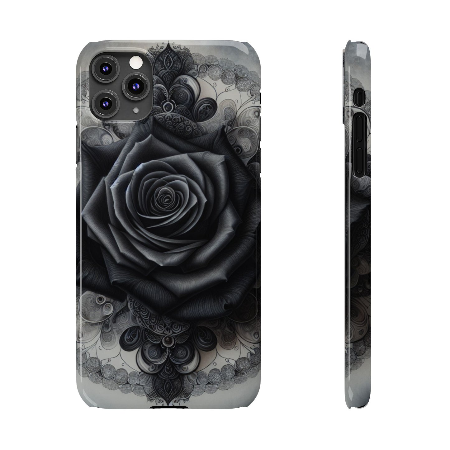 Elegant Black Rose Slim Phone Case for Stylish Protection