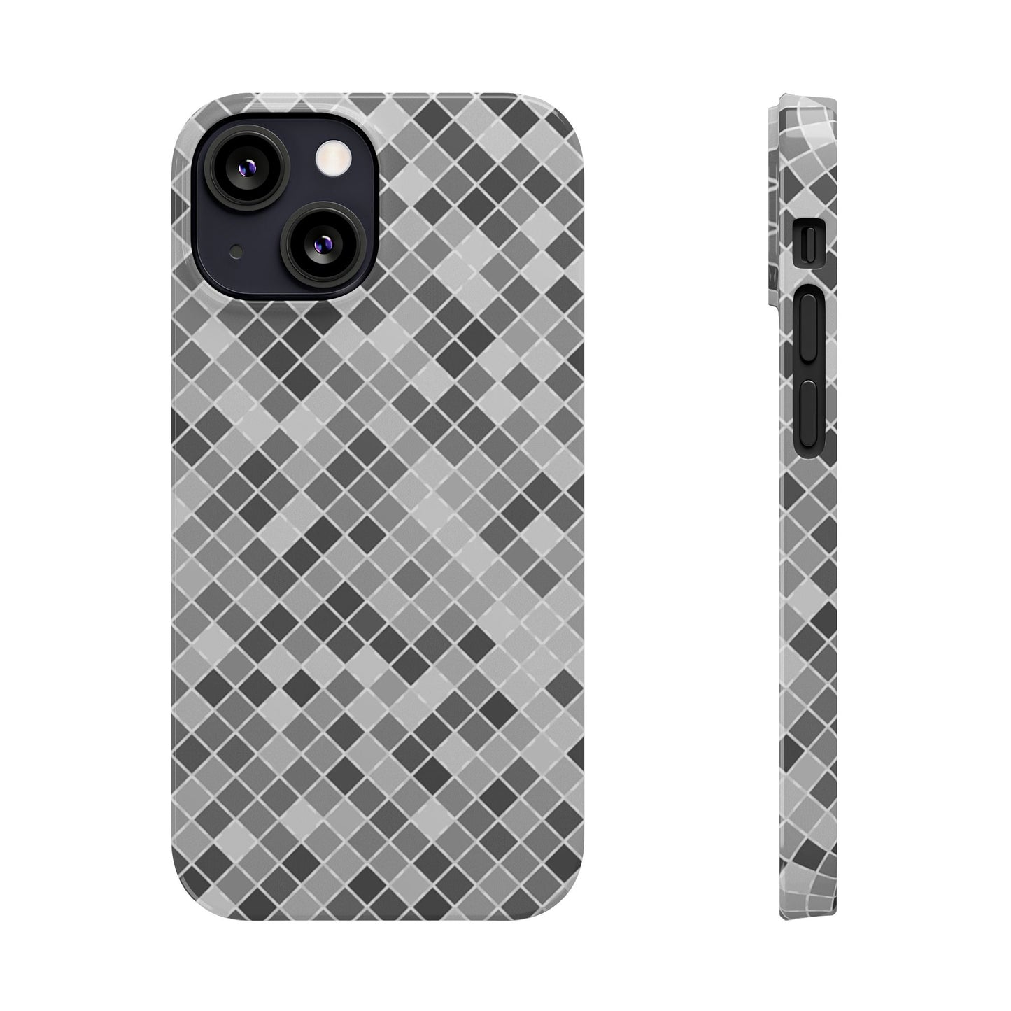 Chic Grey Mosaic Slim Phone Case - Stylish Protection for Modern Lifestyle