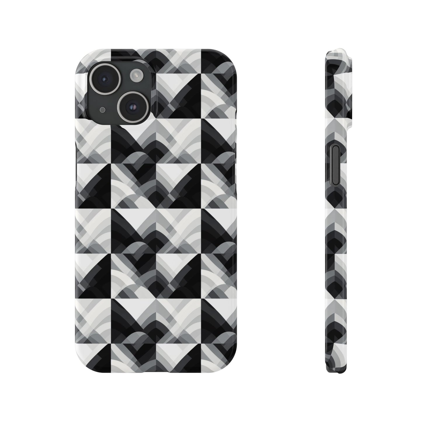 Stylish Black and Gray Slim Phone Case - Geometric Pattern for Modern Aesthetics