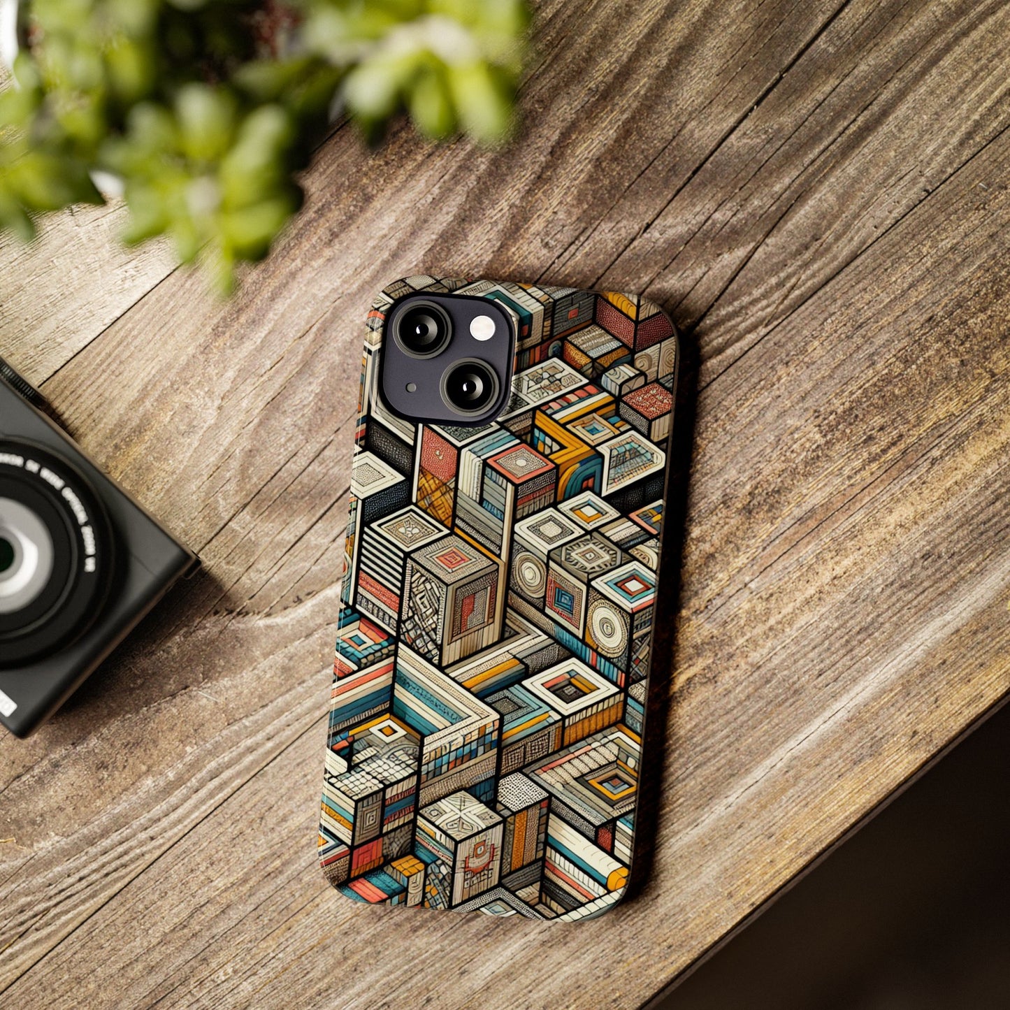 Artistic  Retro Geometric Slim Phone Case - Unique Abstract Design