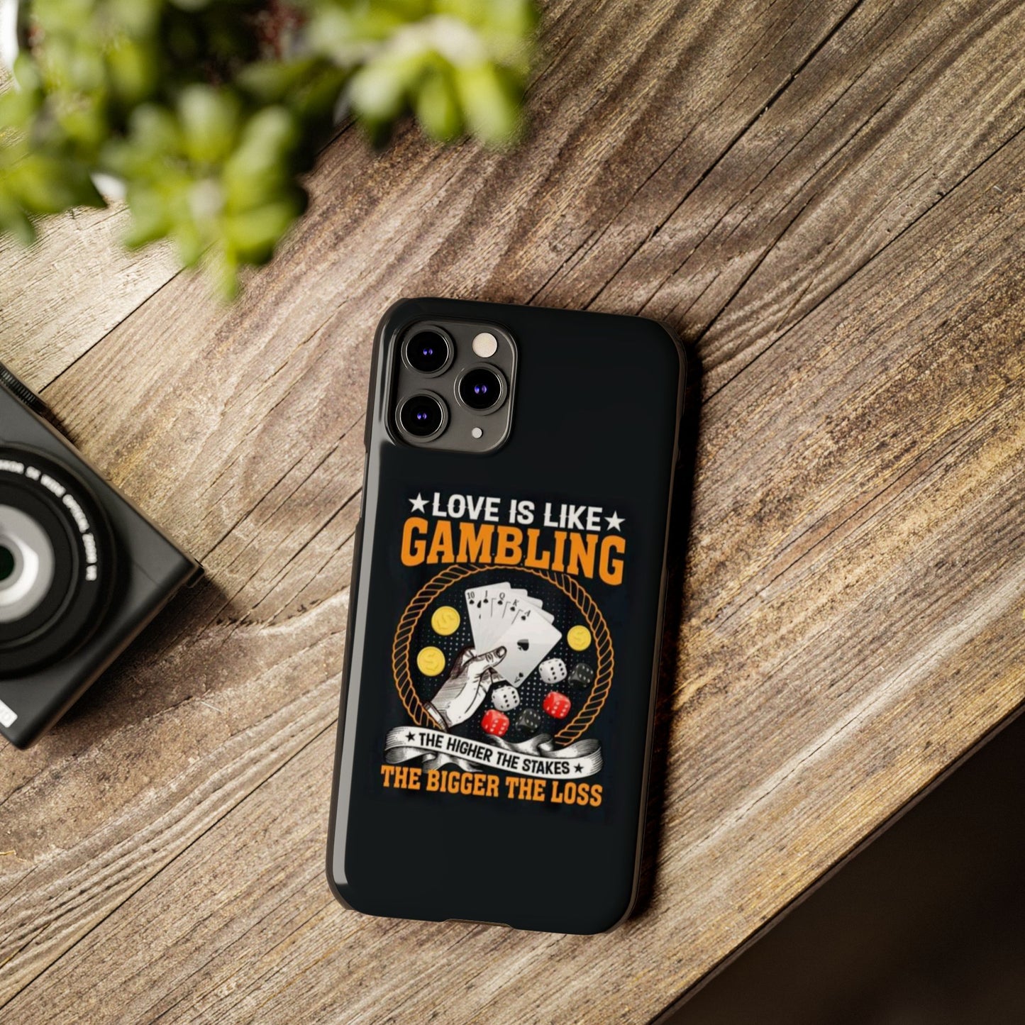 Gambling-Themed Slim Phone Case - 'Love is Like Gambling' Design