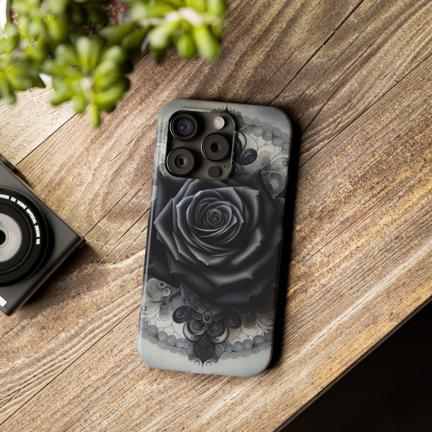 Elegant Black Rose Slim Phone Case for Stylish Protection