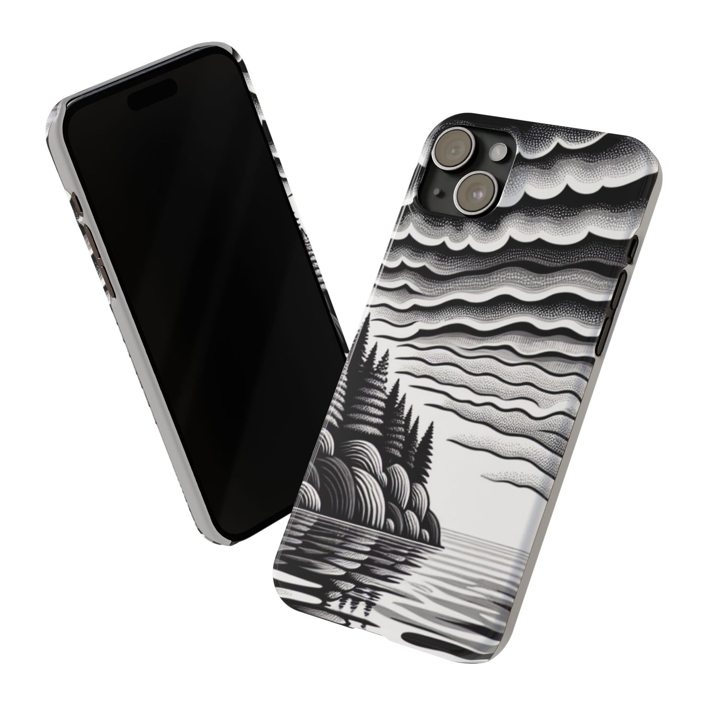 Artistic Black and White Slim Phone Case - Nature Landscape Design