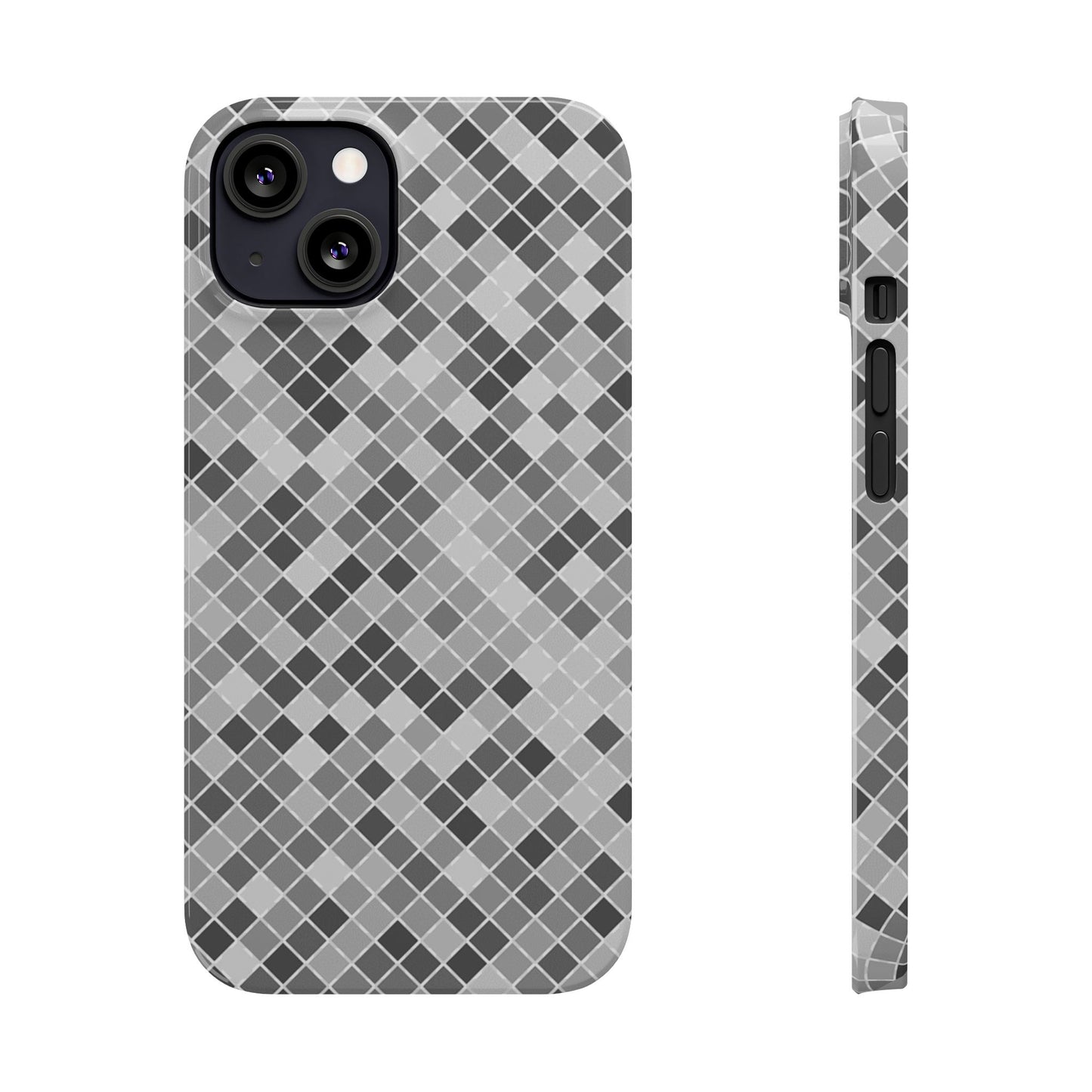 Chic Grey Mosaic Slim Phone Case - Stylish Protection for Modern Lifestyle