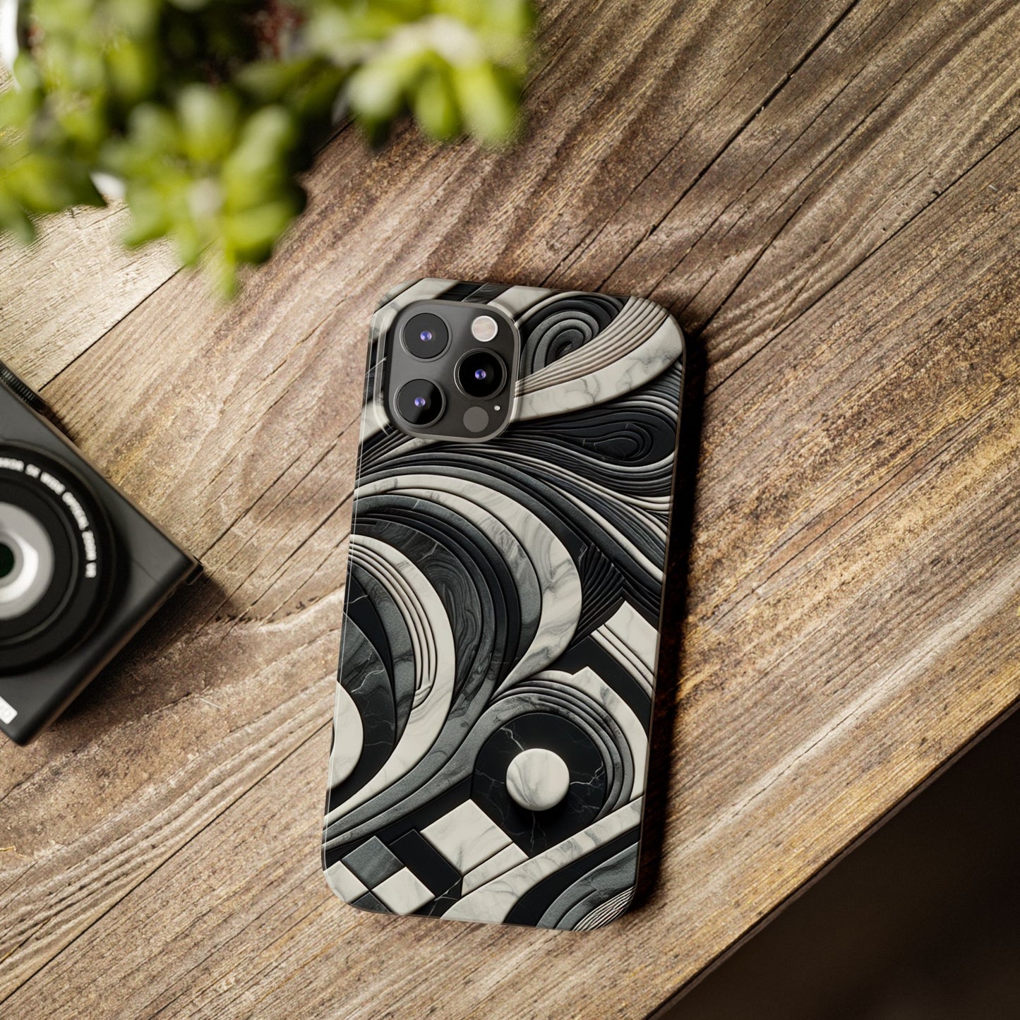 Elegant Marble Slim Phone Case - Stylish Black & White Design